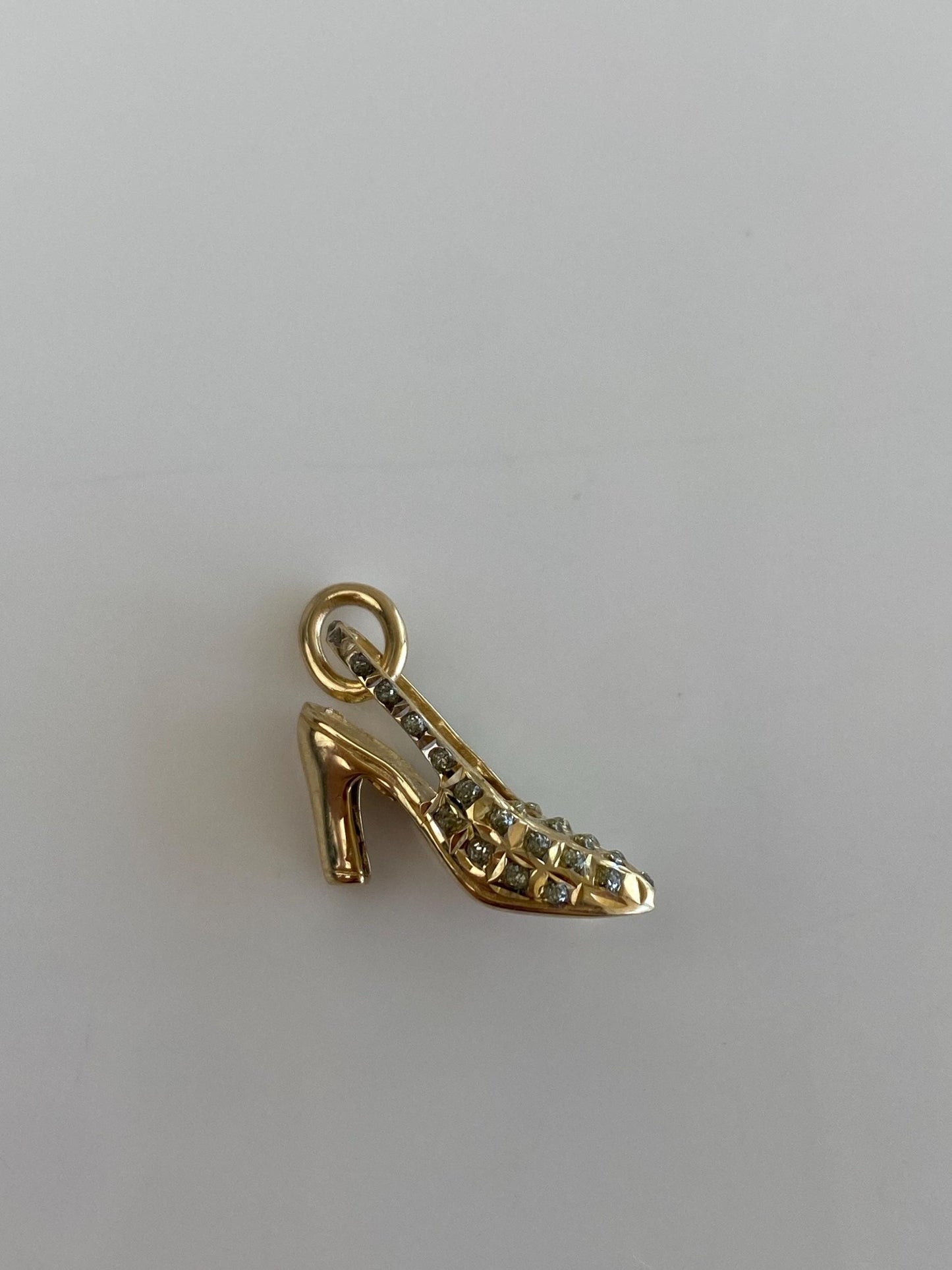 Vintage Solid 14k Yellow Gold Clear Resin Slingback High Heel Charm