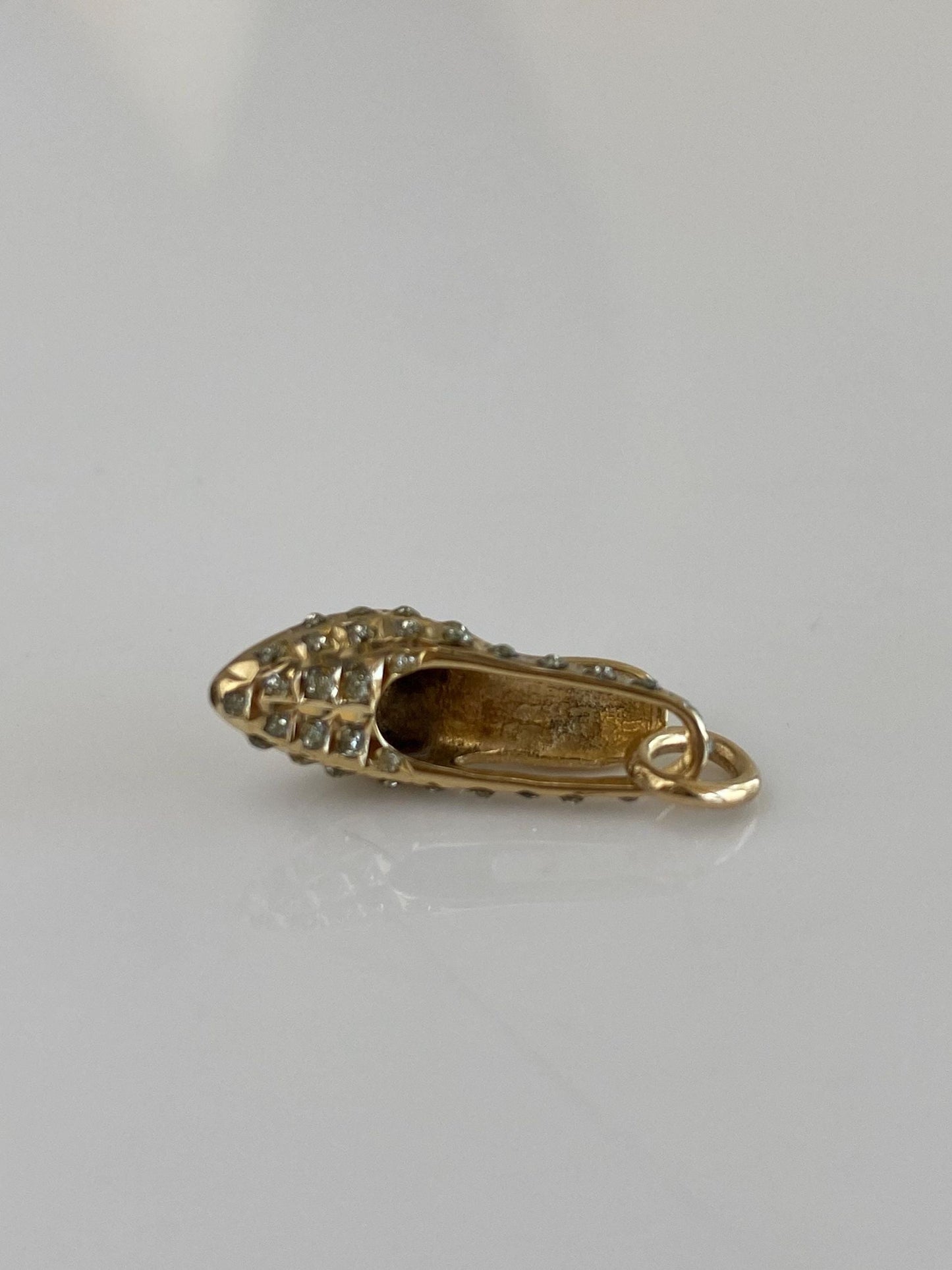Vintage Solid 14k Yellow Gold Clear Resin Slingback High Heel Charm