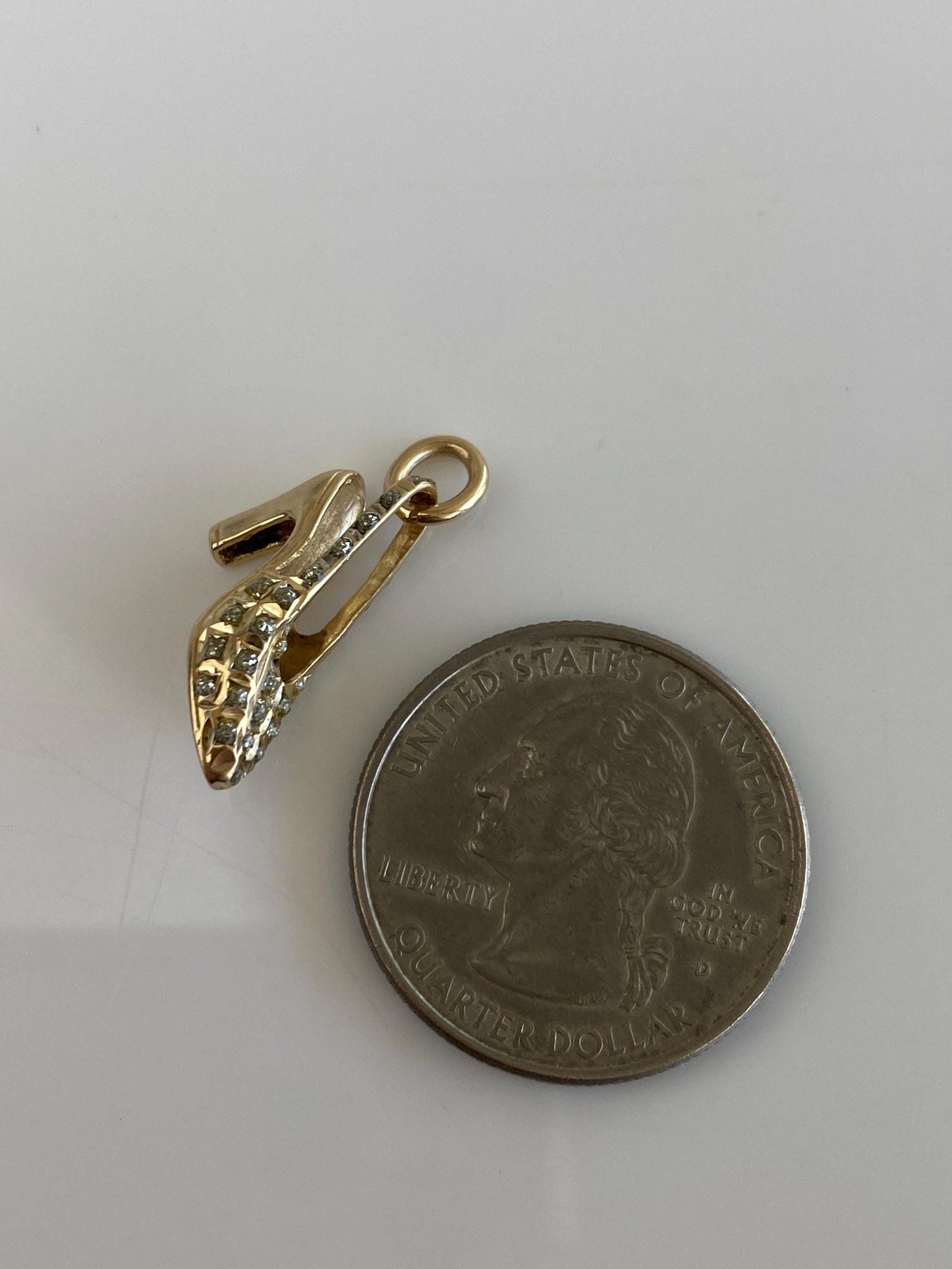 Vintage Solid 14k Yellow Gold Clear Resin Slingback High Heel Charm