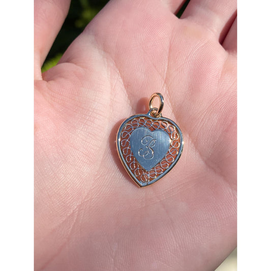 Solid 14k Yellow Gold Initial 'B' Heart Charm