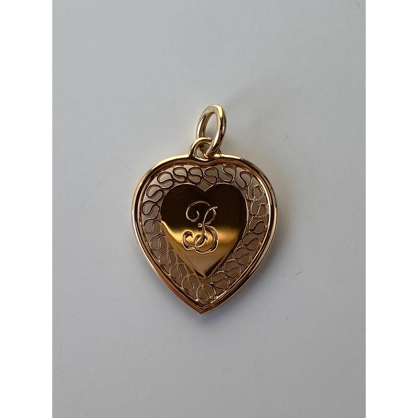 Solid 14k Yellow Gold Initial 'B' Heart Charm