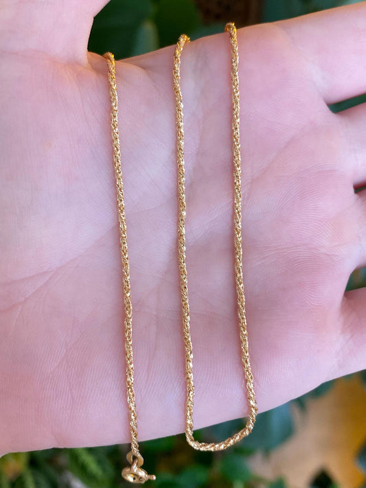 Vintage Solid 18k Yellow Gold Twist Style Chain Necklace - 15.5 inches
