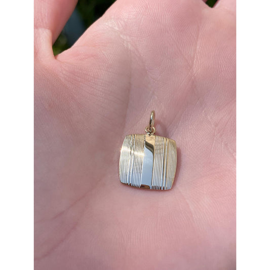 Vintage Solid 14k Yellow Gold Lined Cufflink Conversion Charm