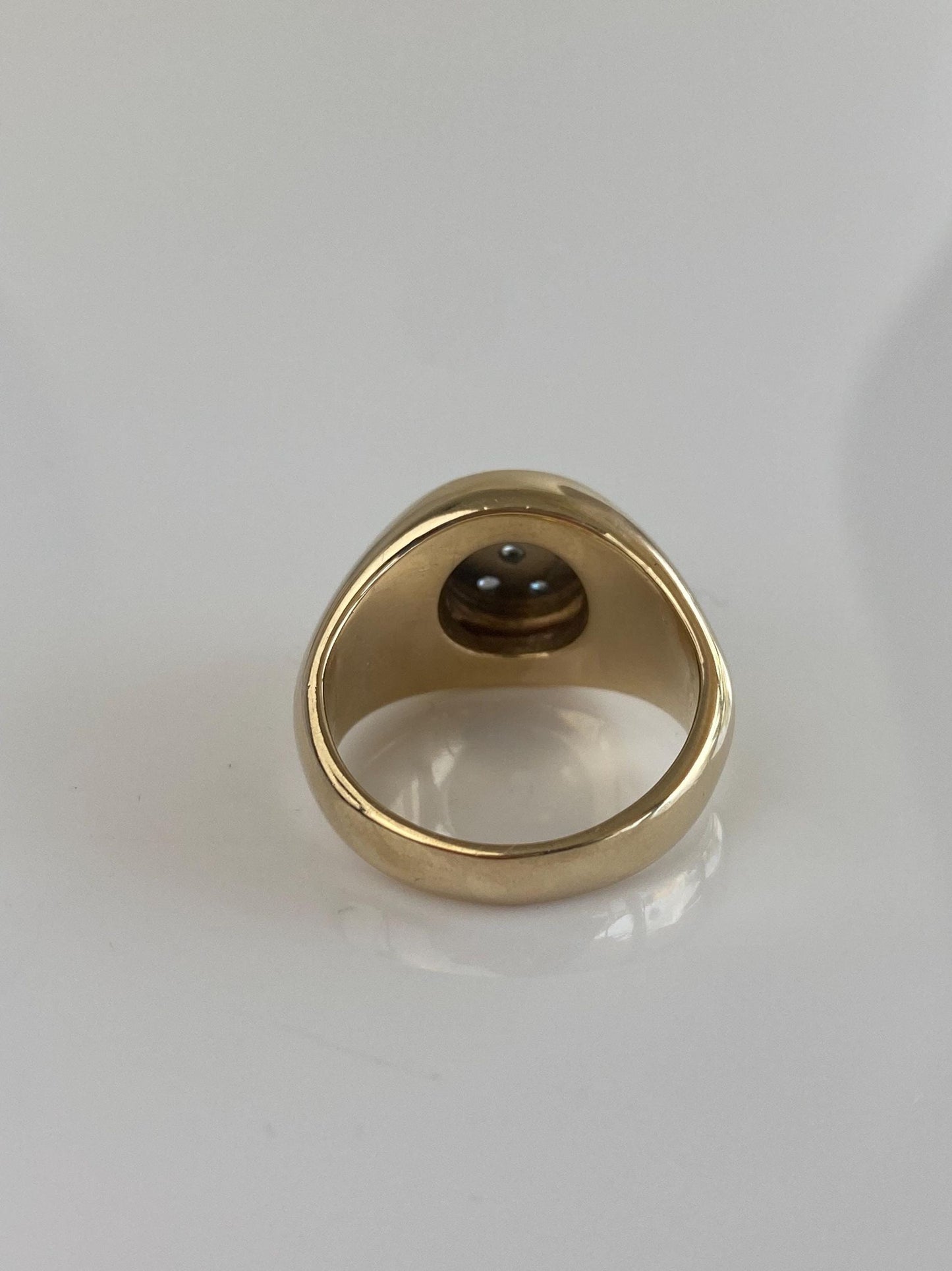 Vintage Solid 14k Yellow Gold Diamond Cluster Flower Signet Ring - Size 8.75