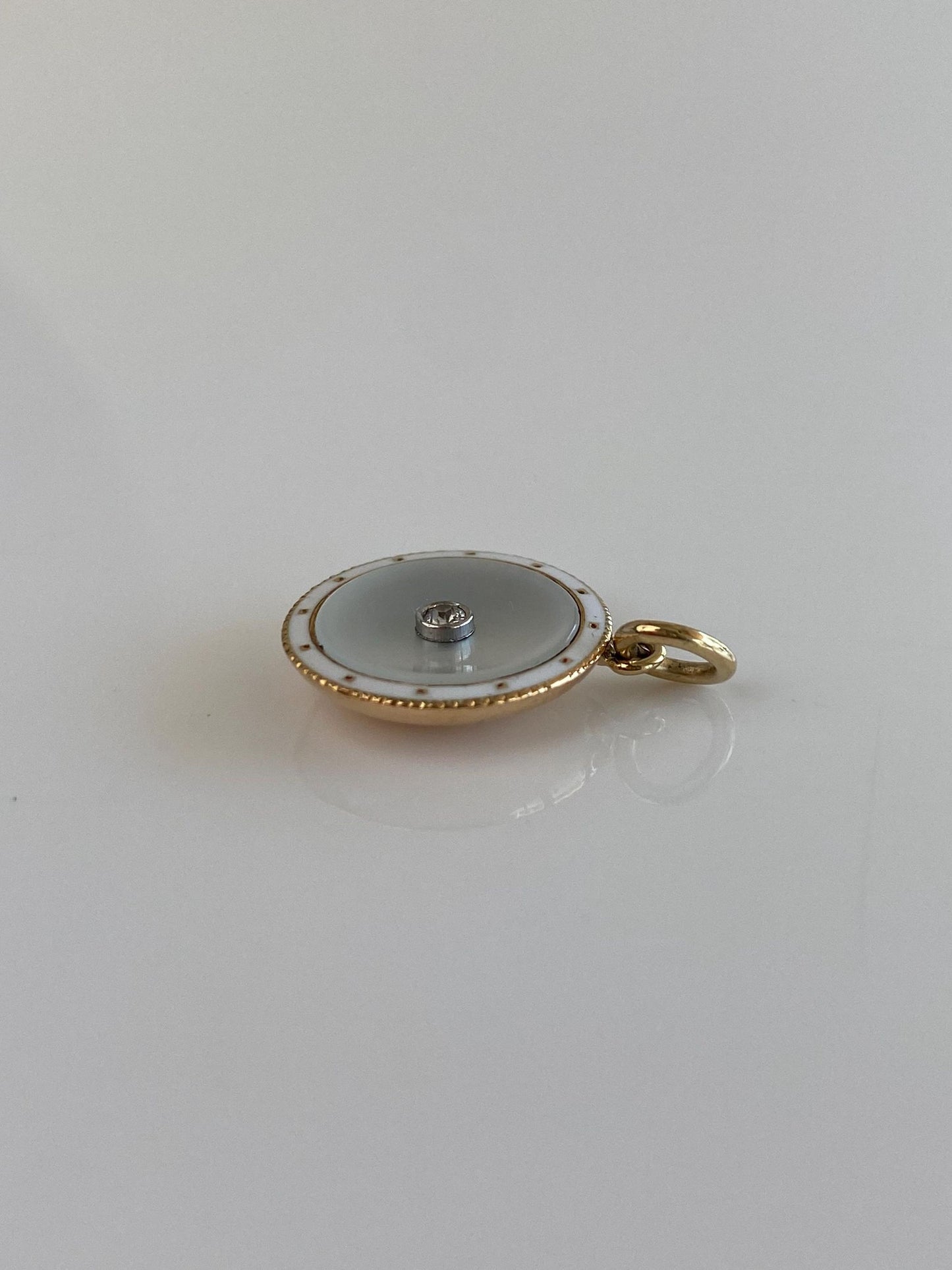 Vintage 14k White & Yellow Gold White Enamel Diamond MOP Cufflink Conversion Charm
