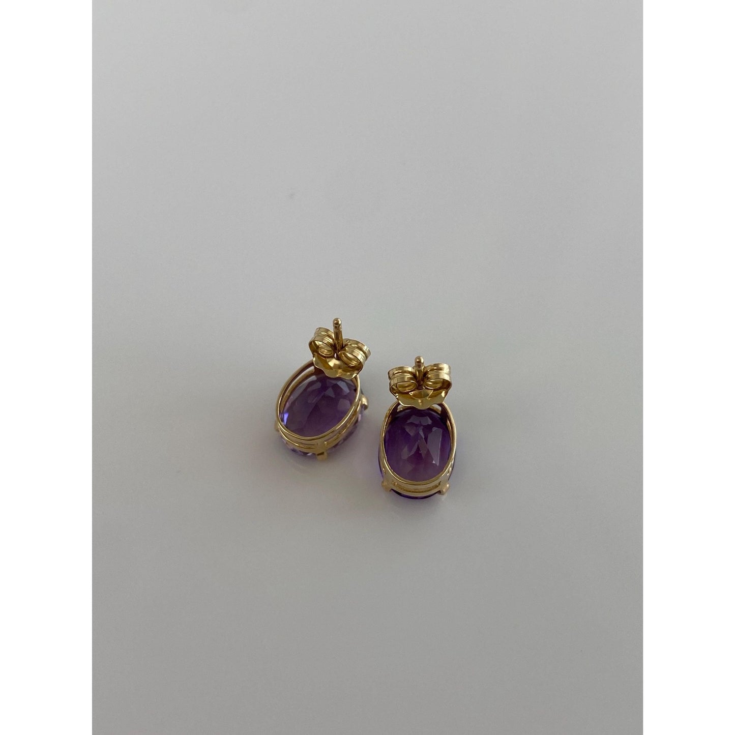 Vintage Solid 14k Yellow Gold Amethyst Stud Earrings