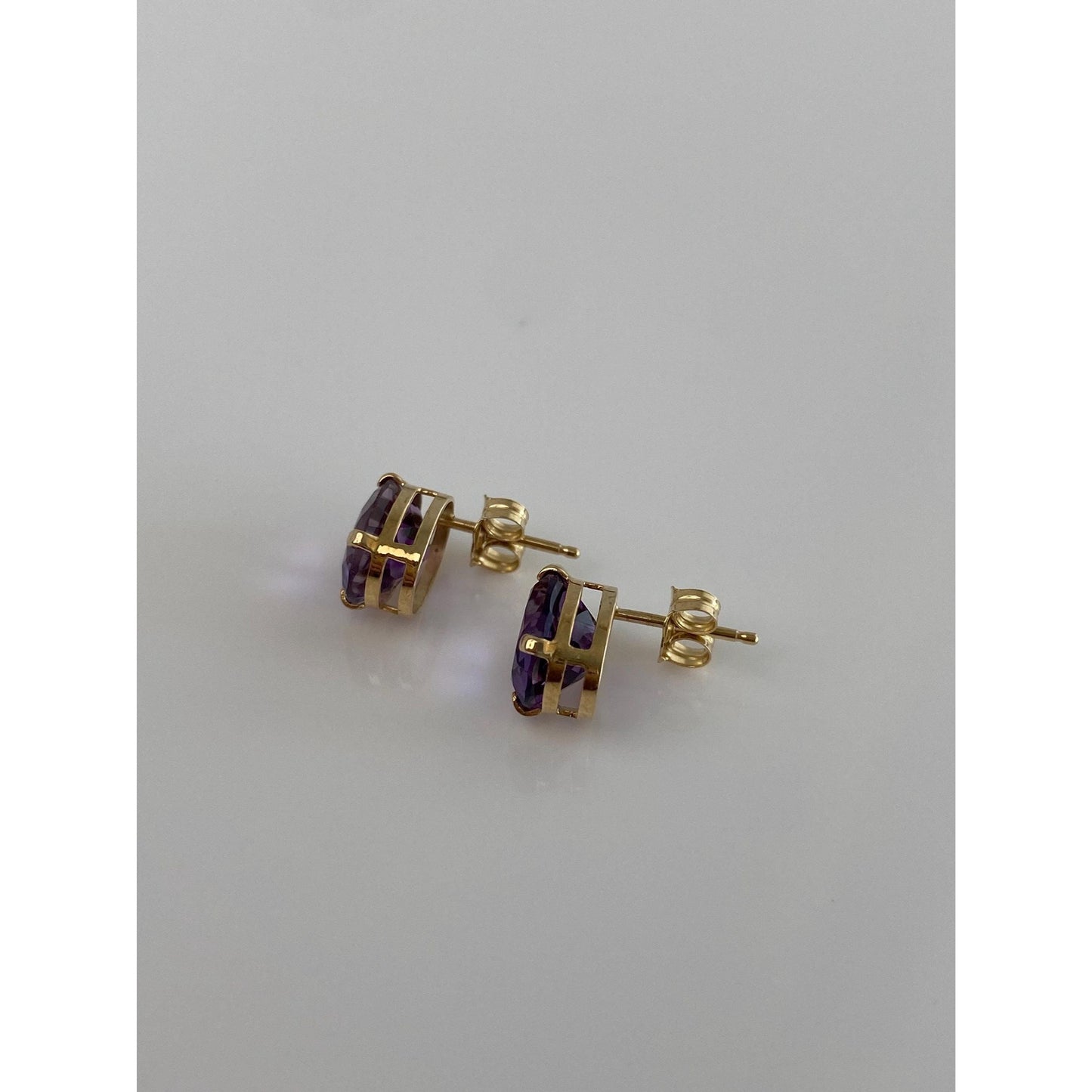 Vintage Solid 14k Yellow Gold Amethyst Stud Earrings