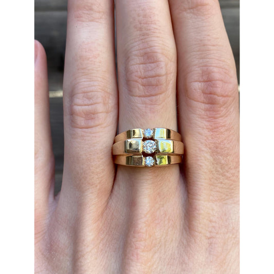 Vintage Solid 14k Yellow Gold Diamond Stepped Ring - Size 7.25