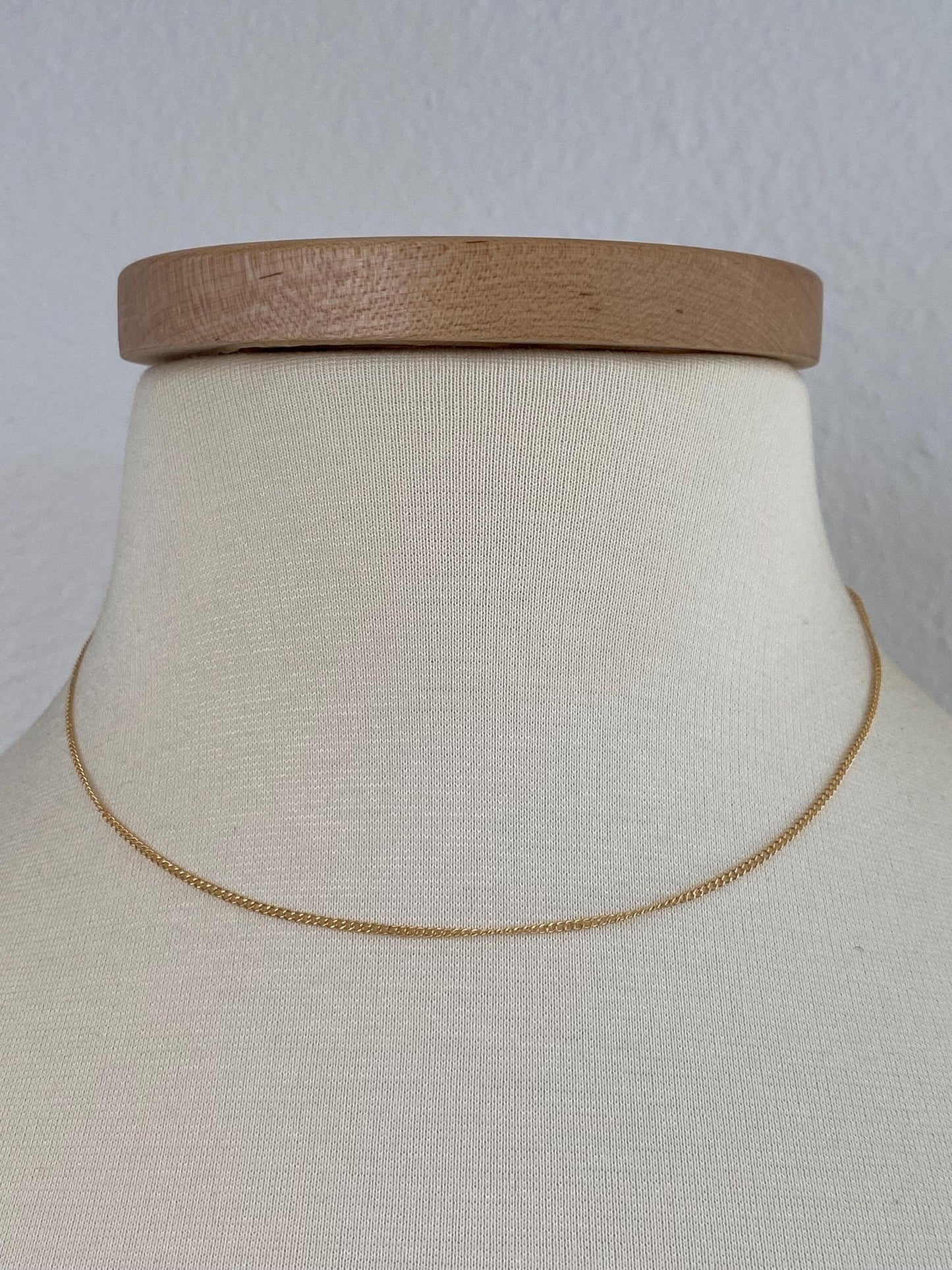 Vintage Solid 14k Yellow Gold Dainty Curb Chain Necklace - 16 inches