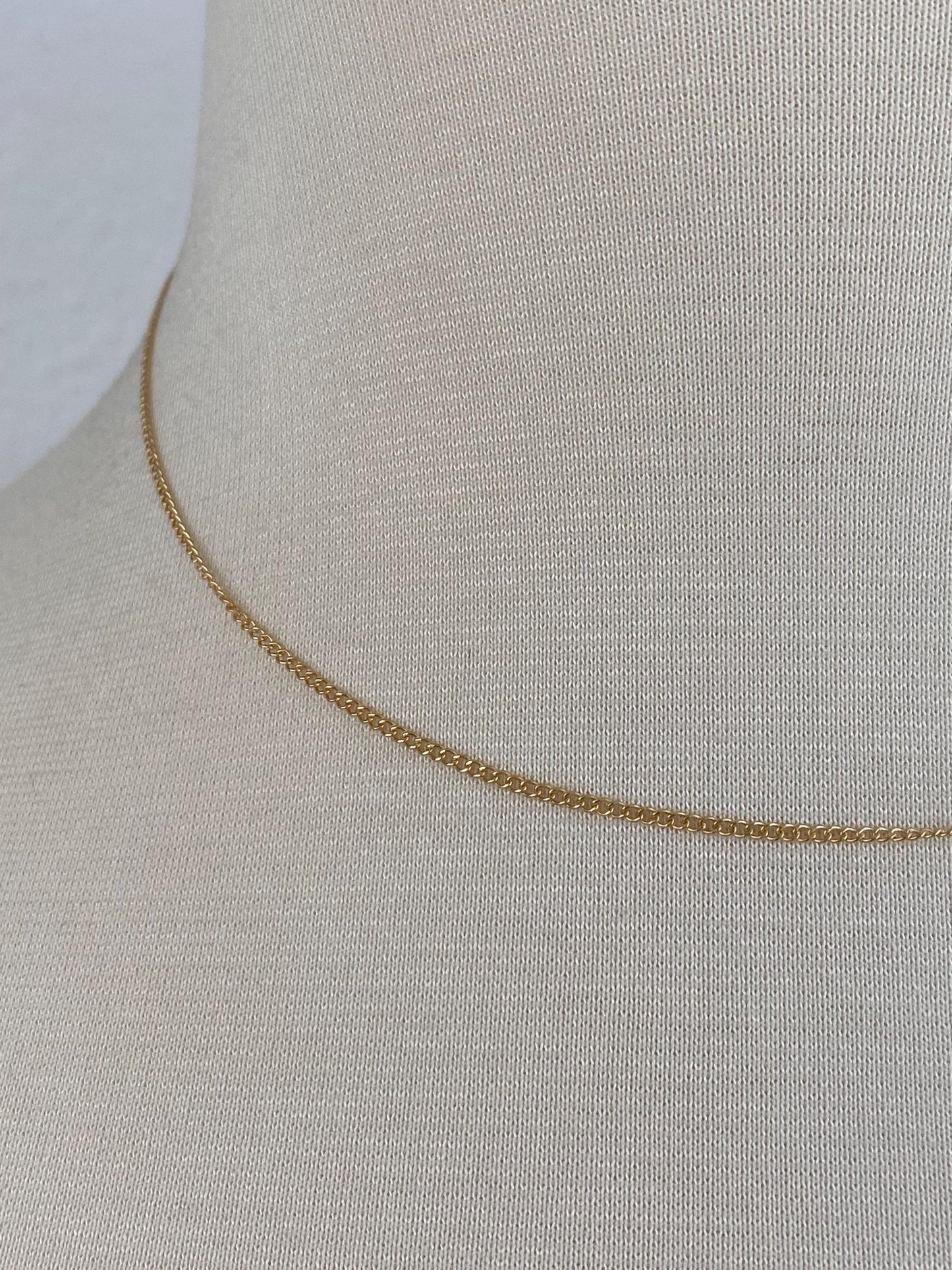 Vintage Solid 14k Yellow Gold Dainty Curb Chain Necklace - 16 inches