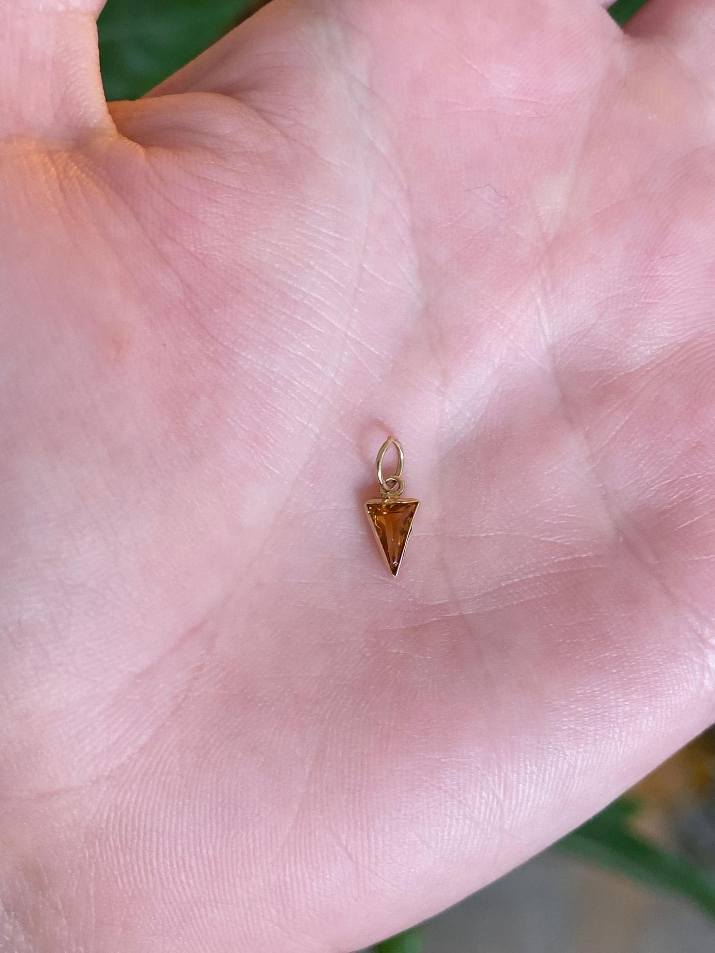 Vintage Solid 10k Yellow Gold Little Orange Cubic Zirconia Triangle Charm