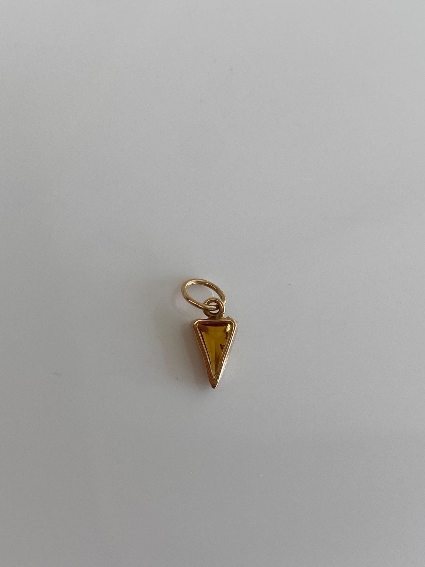 Vintage Solid 10k Yellow Gold Little Orange Cubic Zirconia Triangle Charm