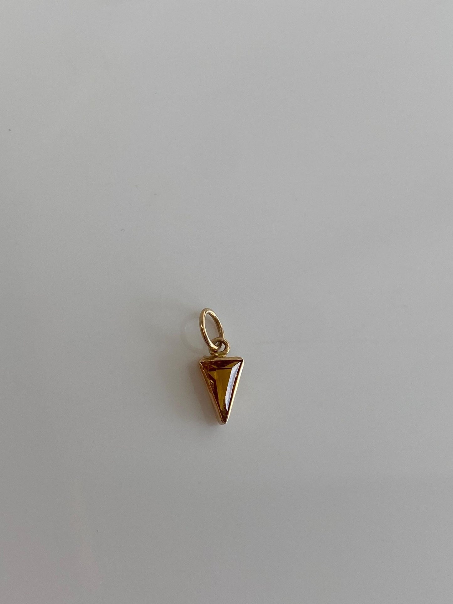Vintage Solid 10k Yellow Gold Little Orange Cubic Zirconia Triangle Charm