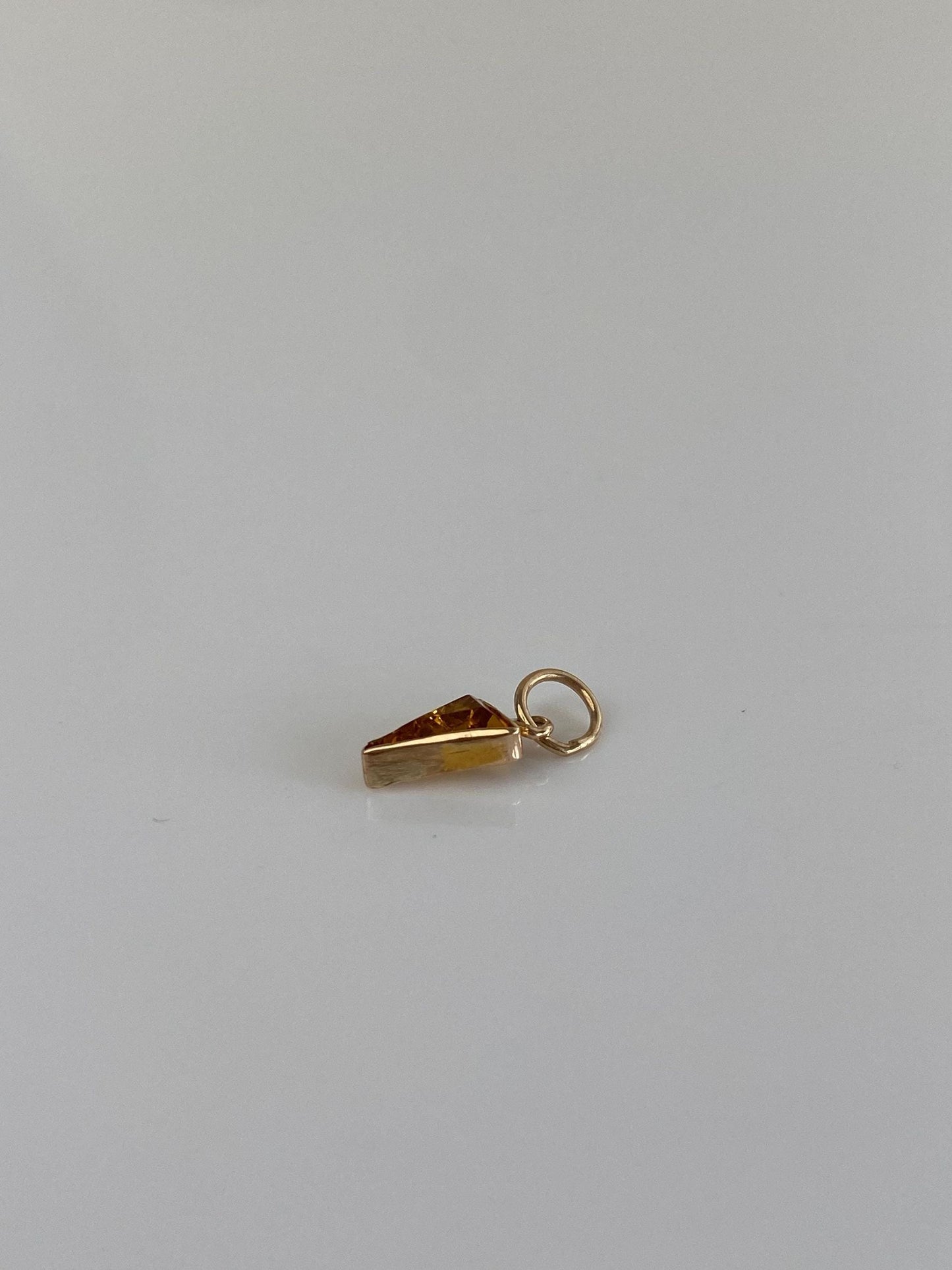 Vintage Solid 10k Yellow Gold Little Orange Cubic Zirconia Triangle Charm