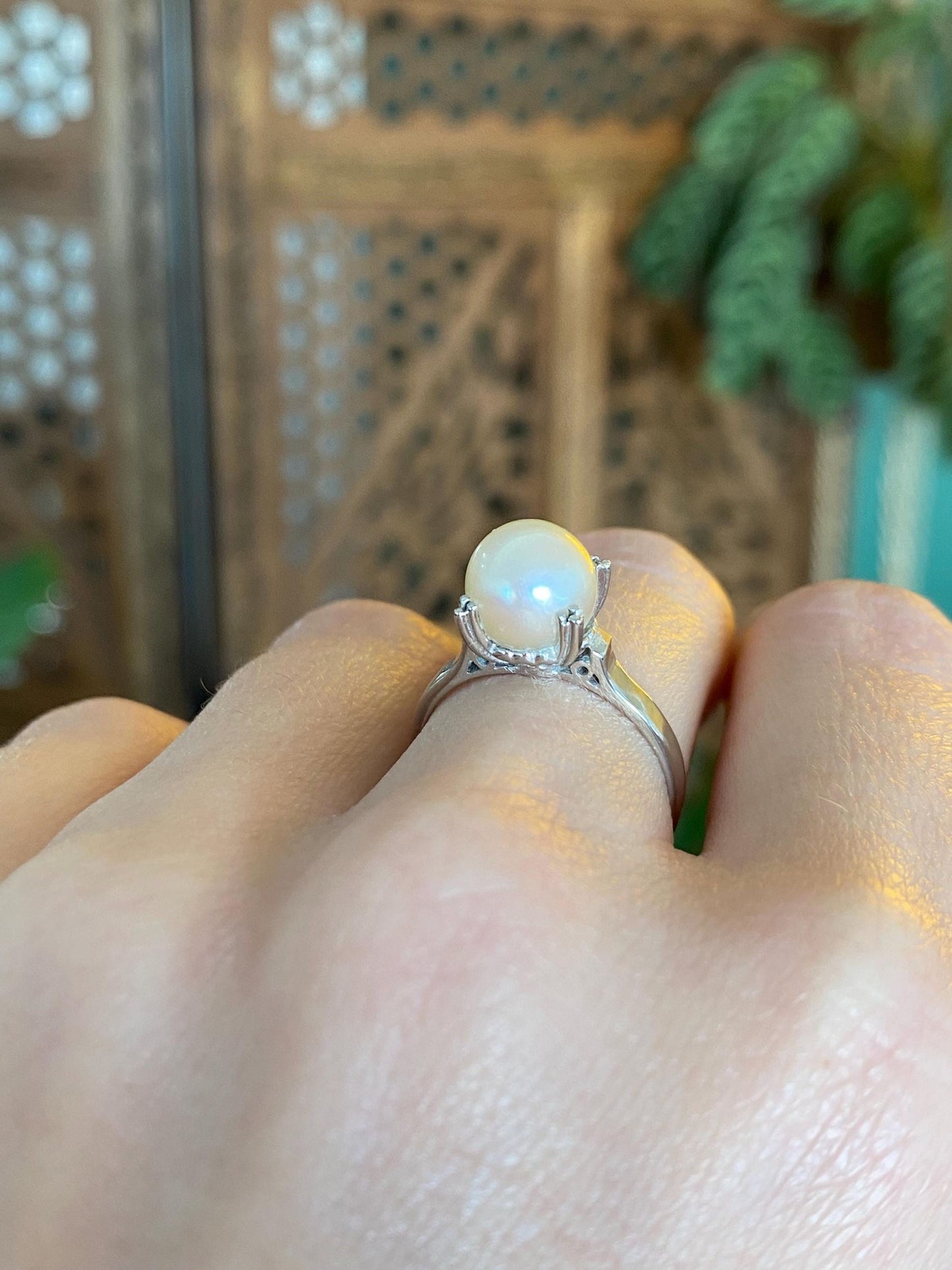 Vintage Solid 14k White Gold Pearl Ring - Size 6.25