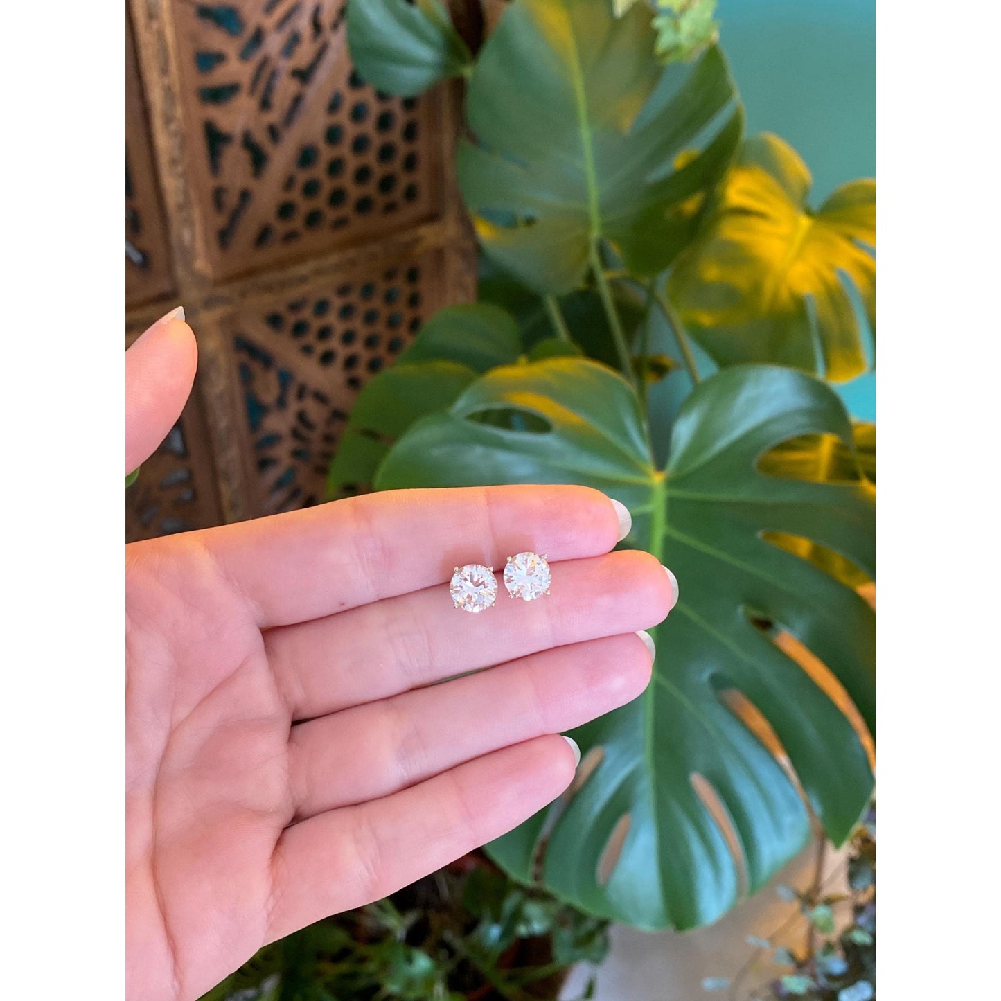 Solid 14k White Gold Cubic Zirconia Stud Earrings