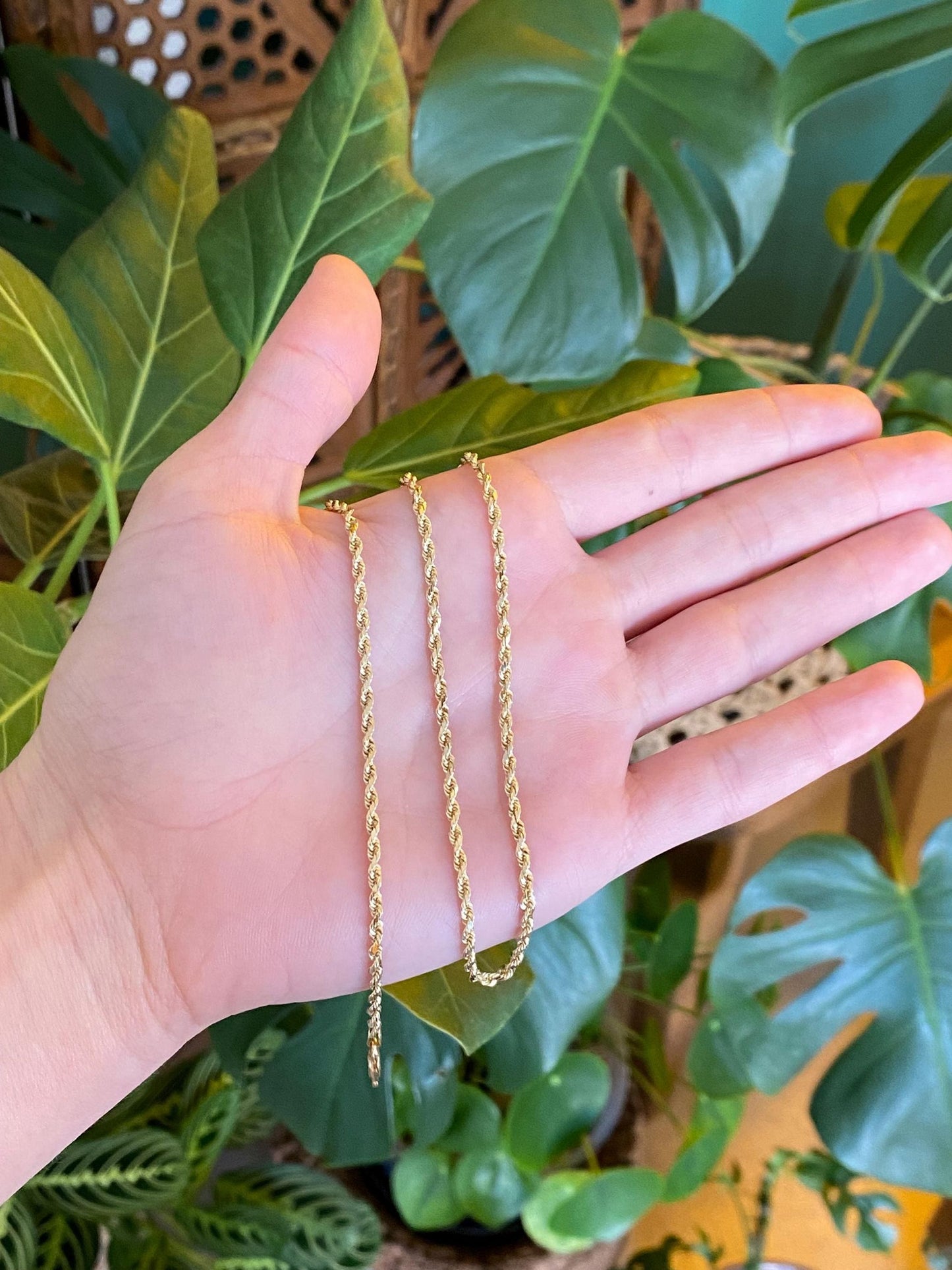 Vintage Solid 14k Yellow Gold Rope Chain Necklace - 16 inches