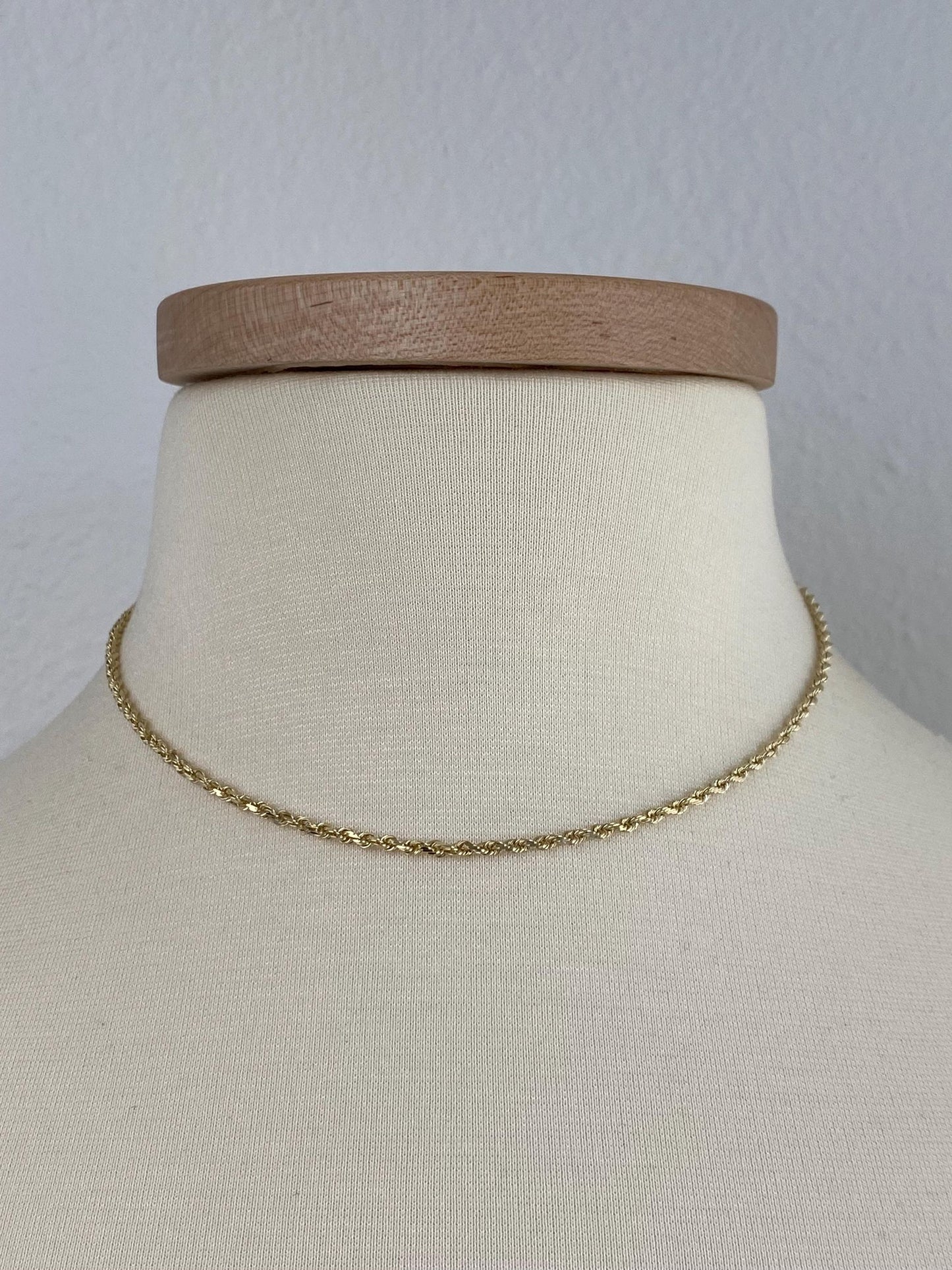 Vintage Solid 14k Yellow Gold Rope Chain Necklace - 16 inches
