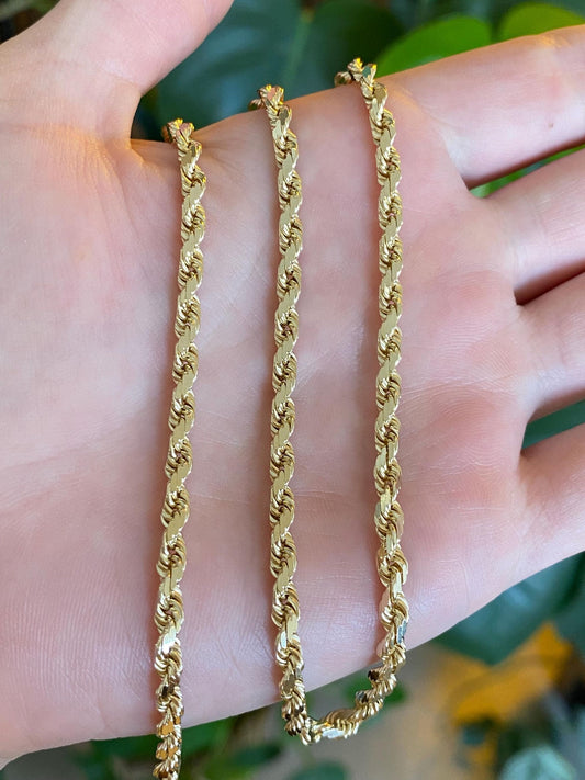 Vintage Solid 14k Yellow Gold Long Diamond Cut Rope Chain Necklace - 24.25 inches