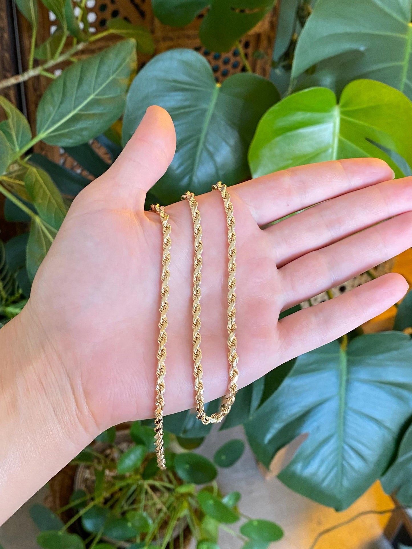 Vintage Solid 14k Yellow Gold Long Diamond Cut Rope Chain Necklace - 24.25 inches