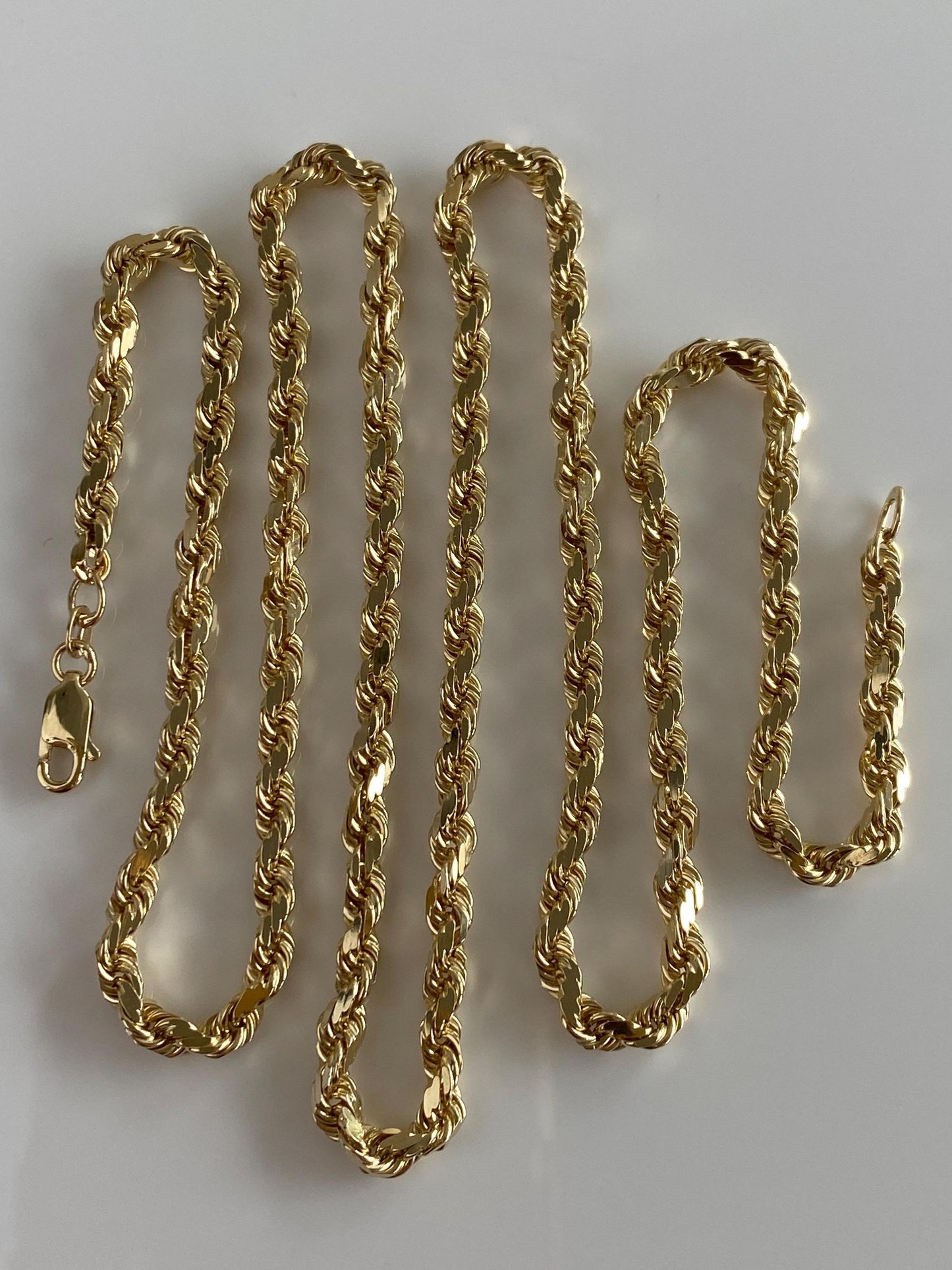 Vintage Solid 14k Yellow Gold Long Diamond Cut Rope Chain Necklace - 24.25 inches