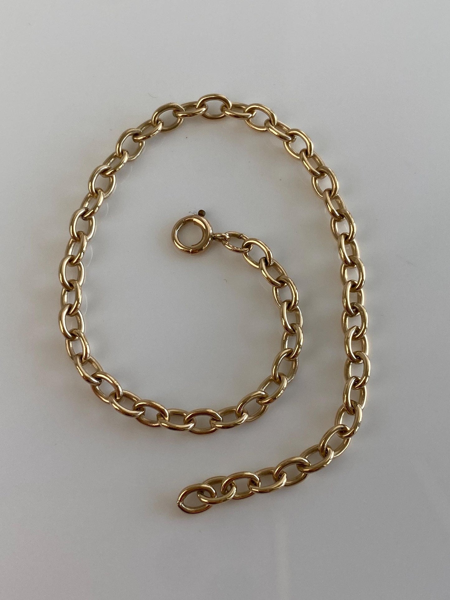 Vintage Solid 14k Yellow Gold Cable Link Charm Bracelet - 7.25 inches