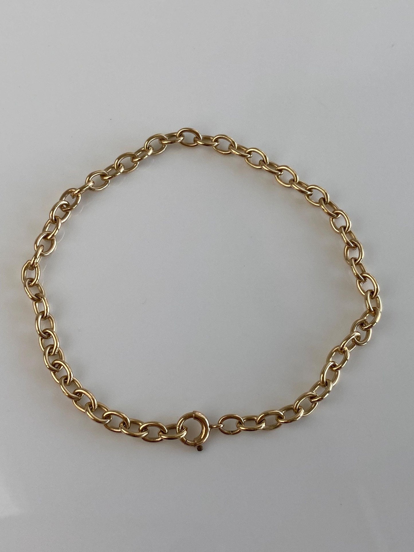 Vintage Solid 14k Yellow Gold Cable Link Charm Bracelet - 7.25 inches