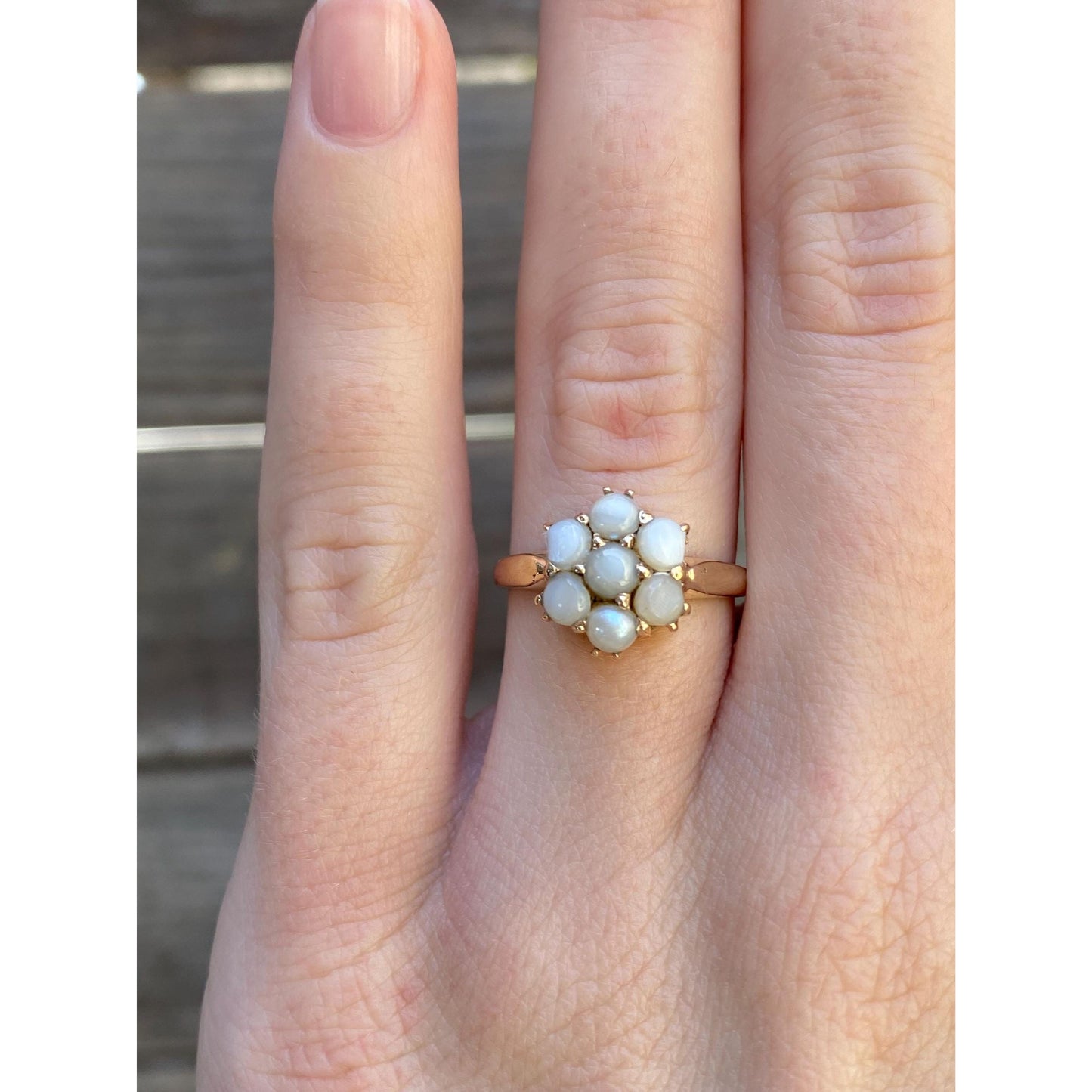 Vintage Solid 14k Yellow Gold Pearl Cluster Ring - Size 5.75