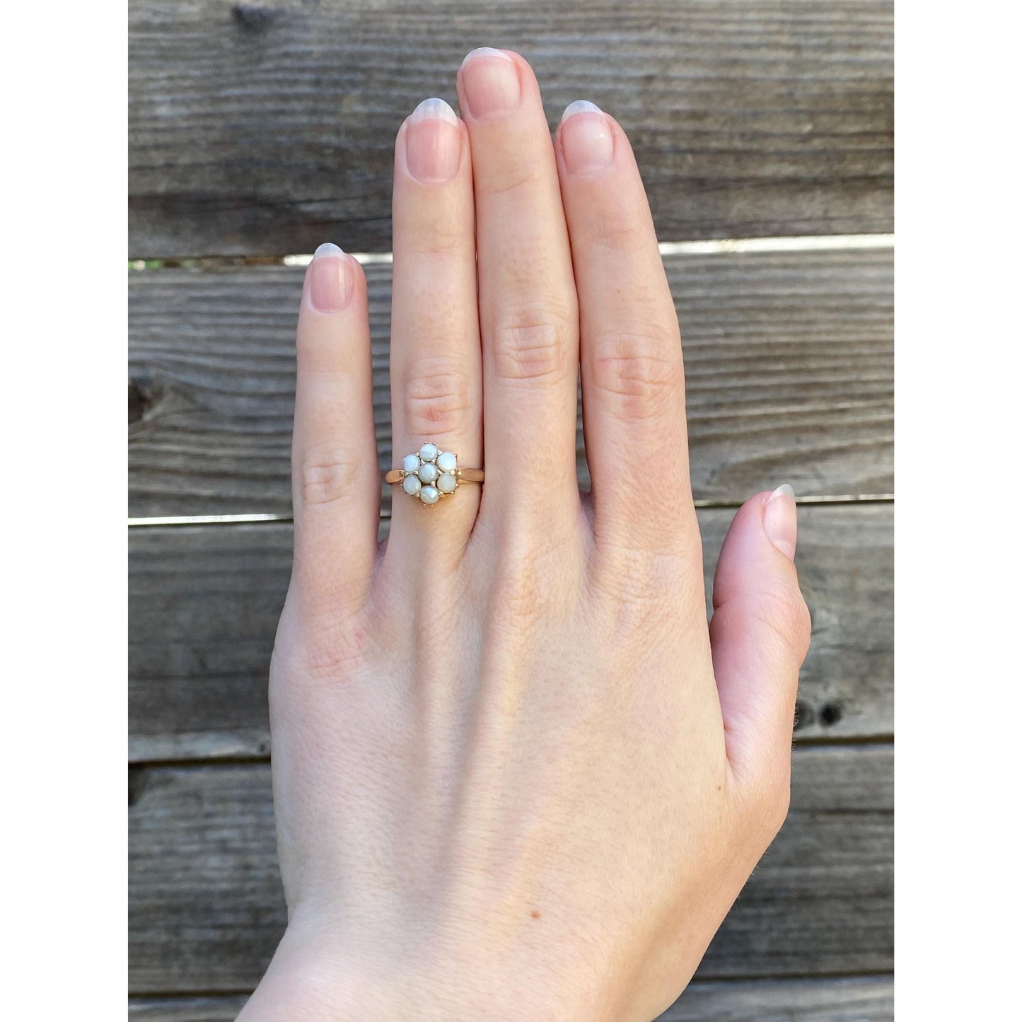 Vintage Solid 14k Yellow Gold Pearl Cluster Ring - Size 5.75