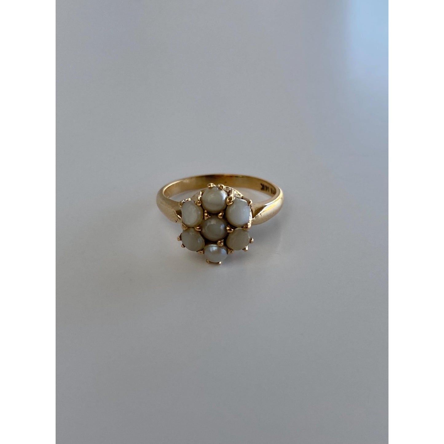 Vintage Solid 14k Yellow Gold Pearl Cluster Ring - Size 5.75
