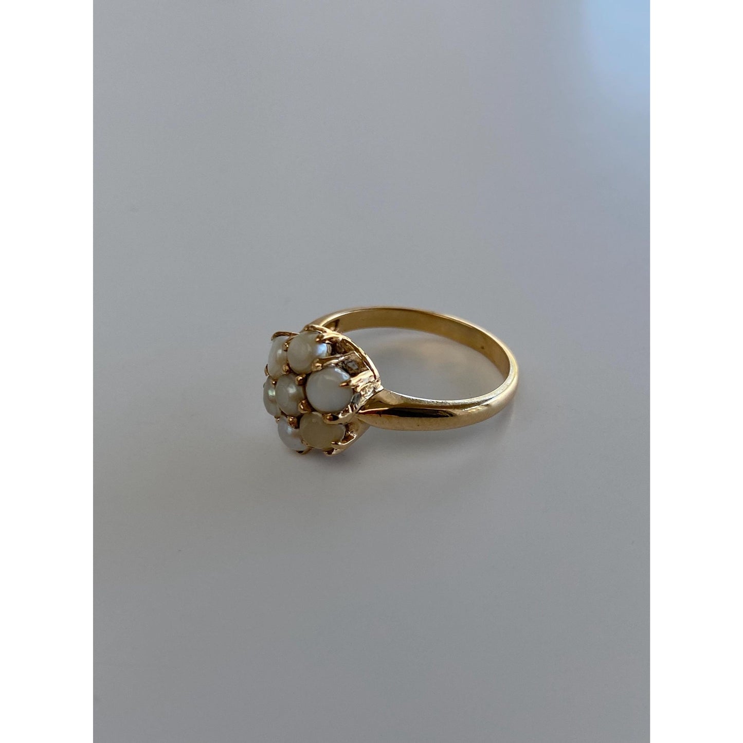 Vintage Solid 14k Yellow Gold Pearl Cluster Ring - Size 5.75