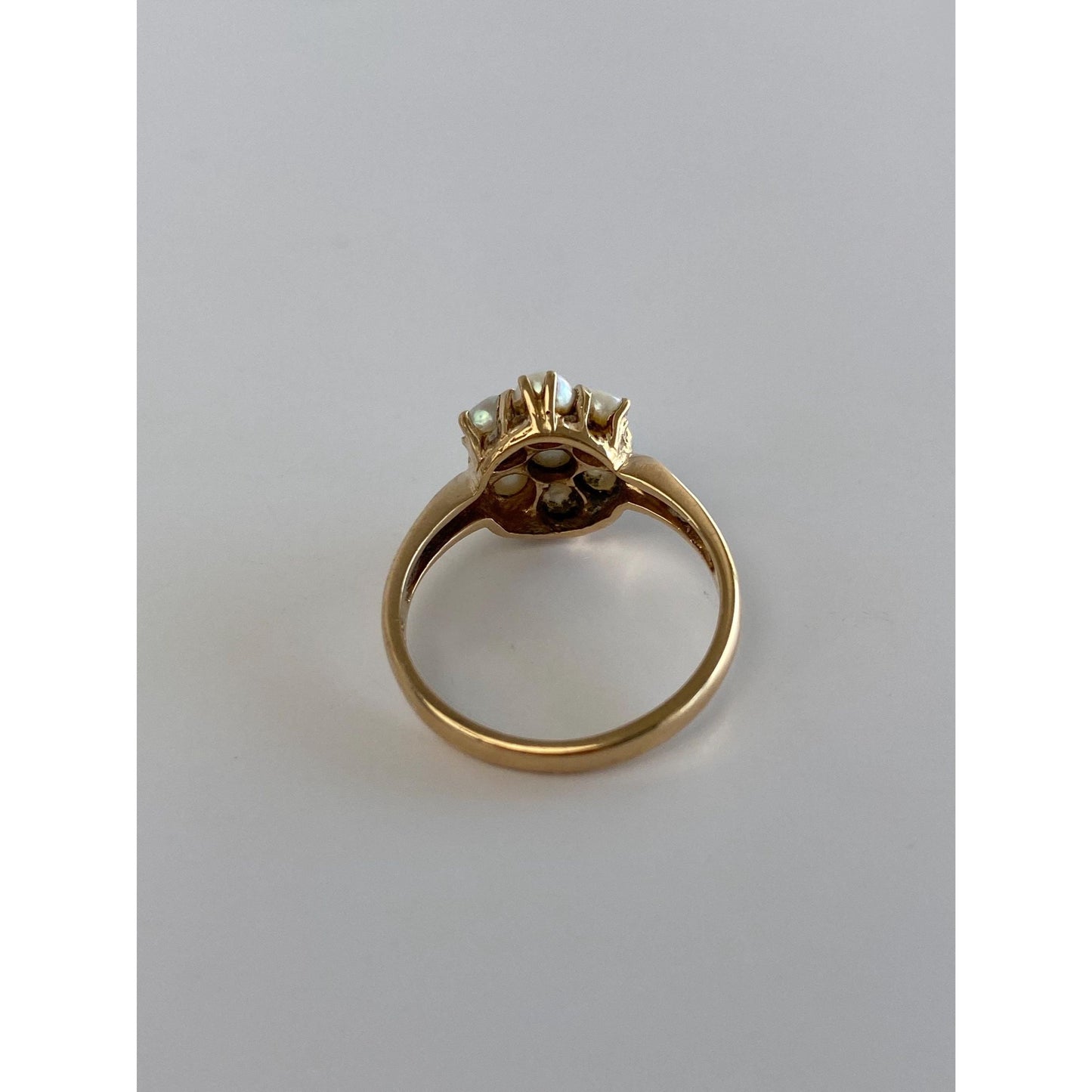 Vintage Solid 14k Yellow Gold Pearl Cluster Ring - Size 5.75