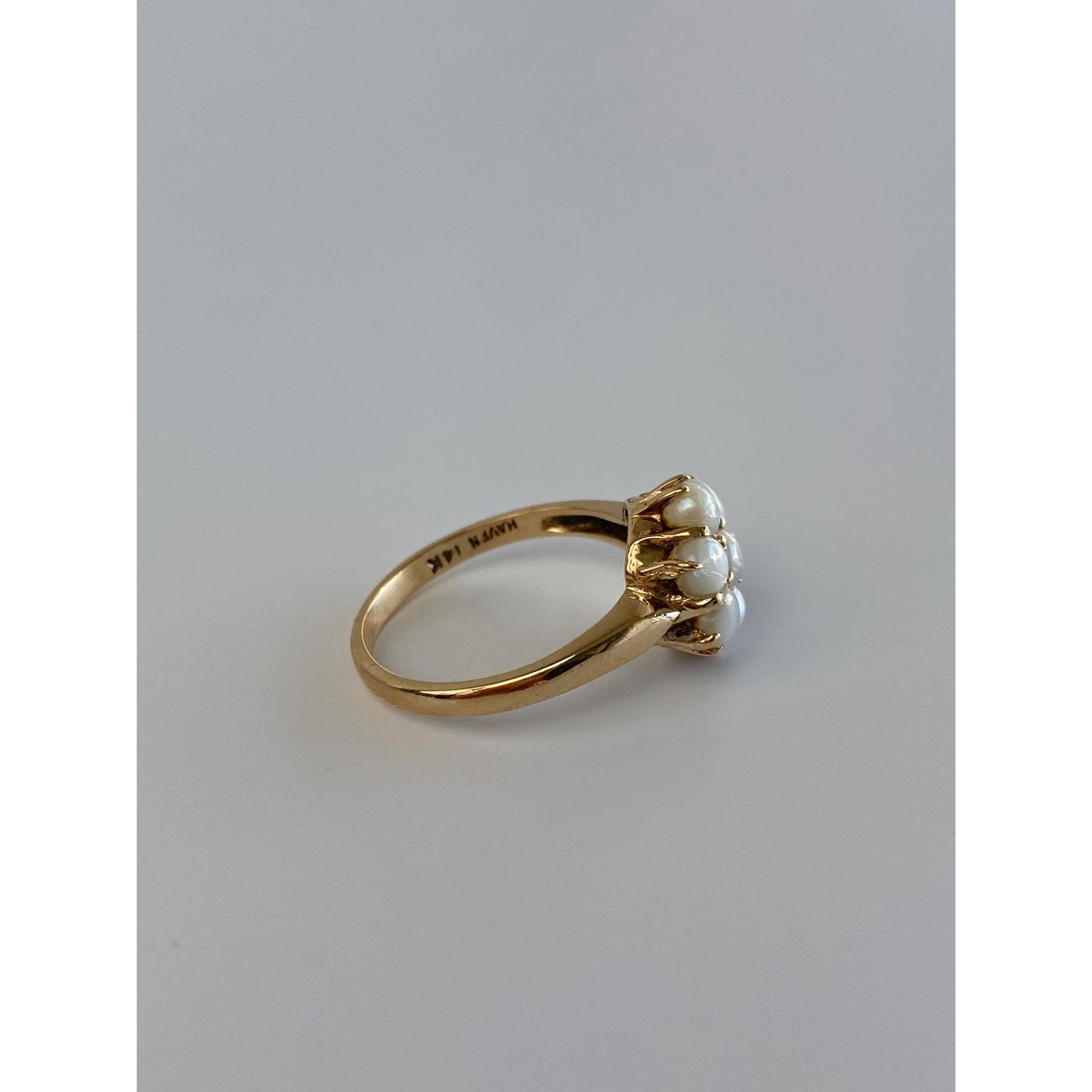 Vintage Solid 14k Yellow Gold Pearl Cluster Ring - Size 5.75