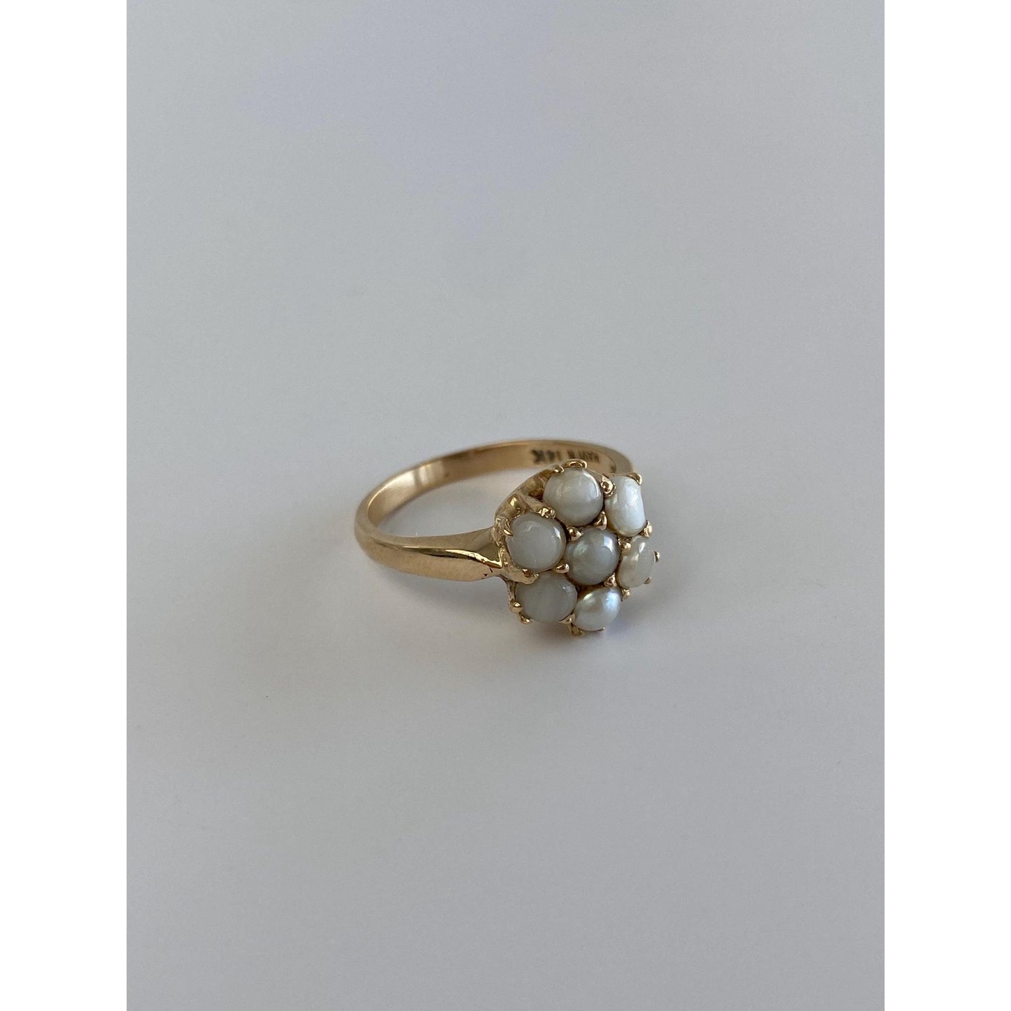 Vintage Solid 14k Yellow Gold Pearl Cluster Ring - Size 5.75