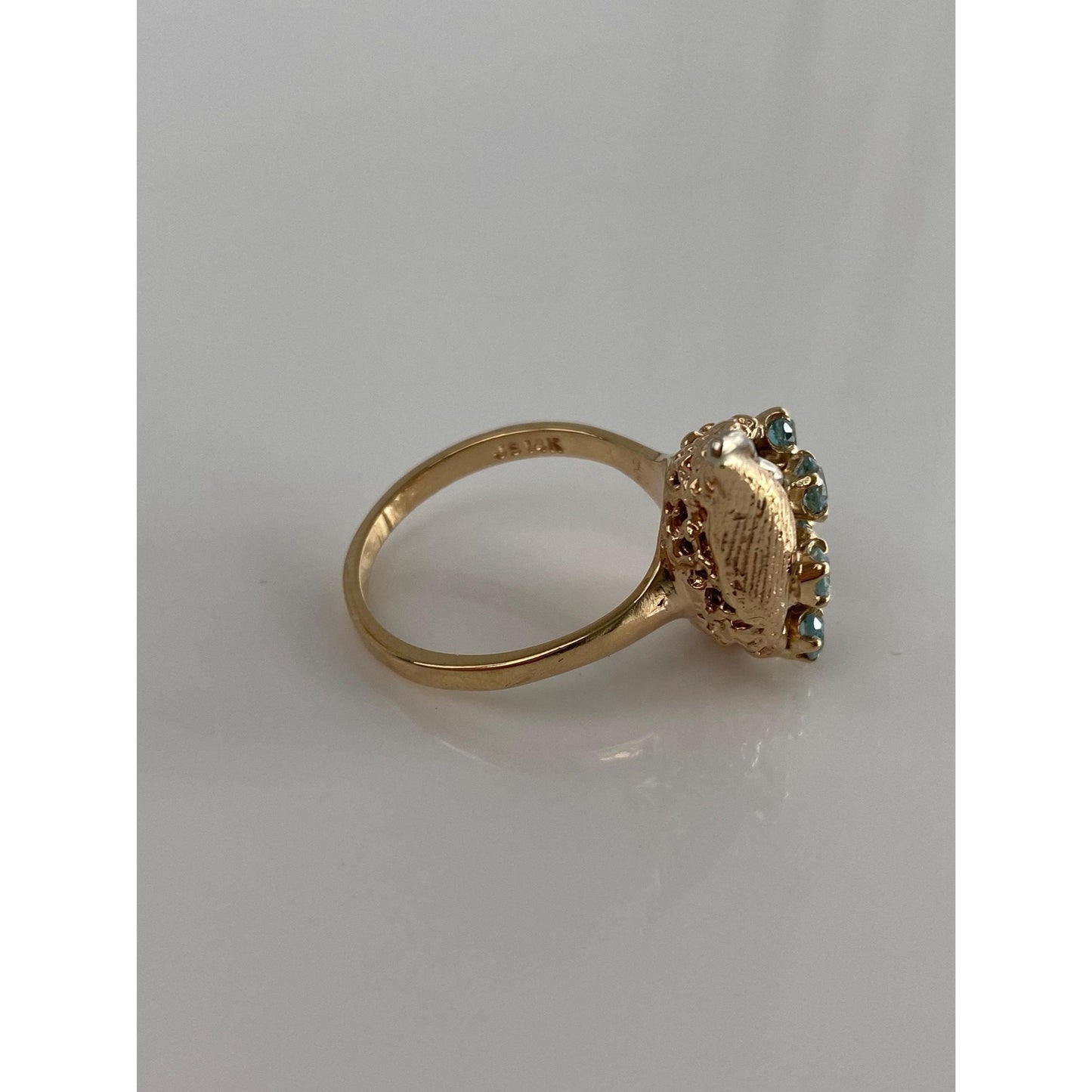 Vintage Solid 14k White & Yellow Gold Diamond Topaz Bouquet Ring - Size 7.25