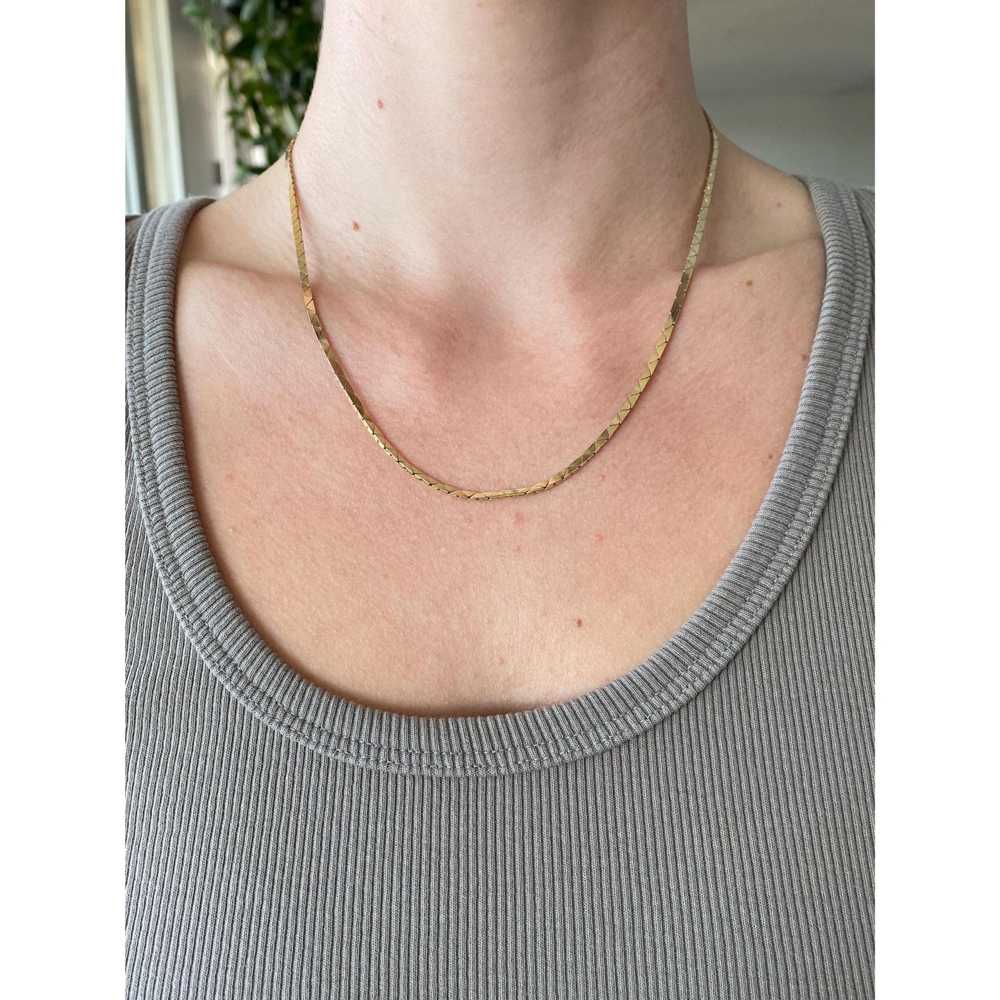 Vintage Solid 14k Yellow Gold Chunky Triangle Link Chain Necklace - 18 inches