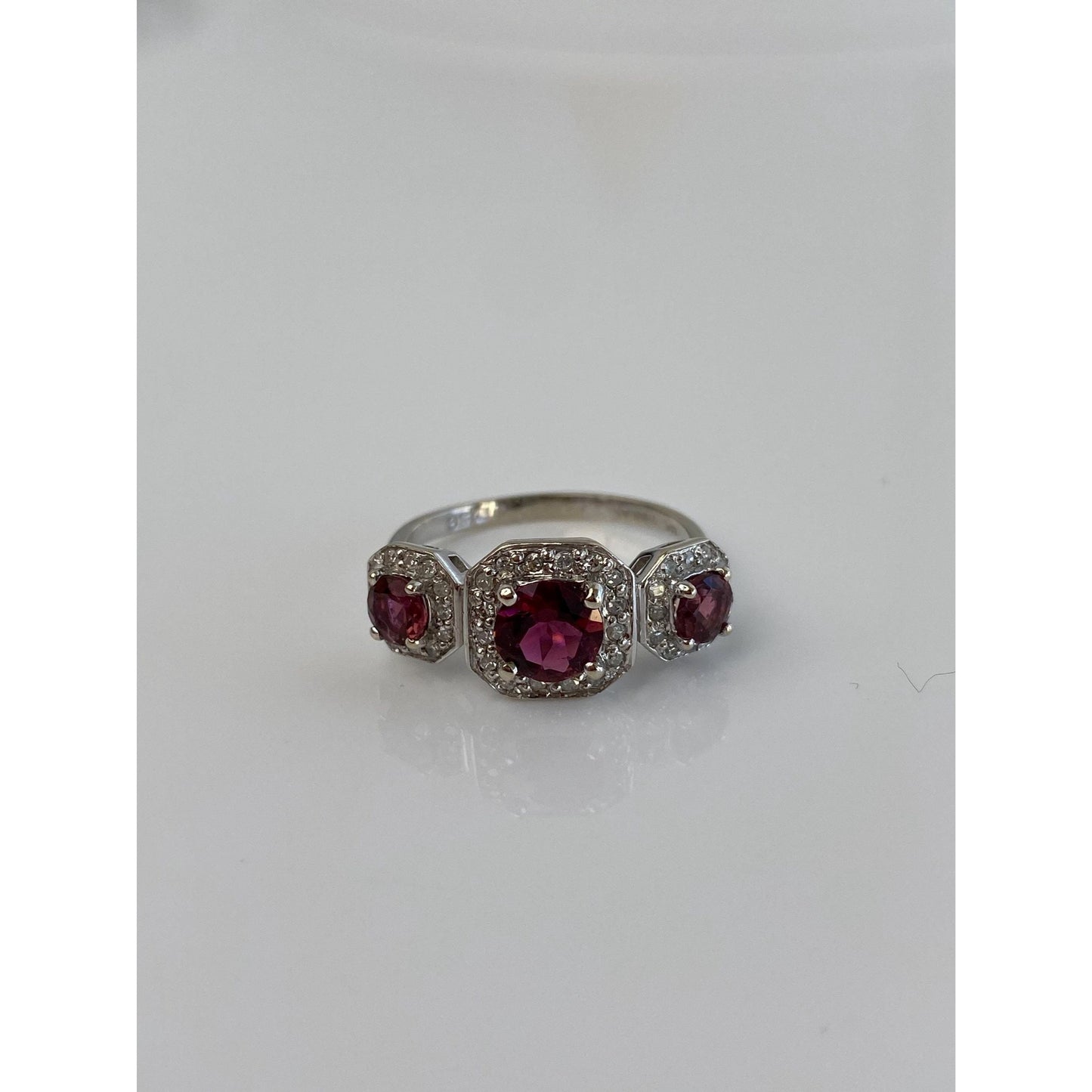 Vintage Solid 14k White Gold Diamond Pink Tourmaline Ring - Size 7.5