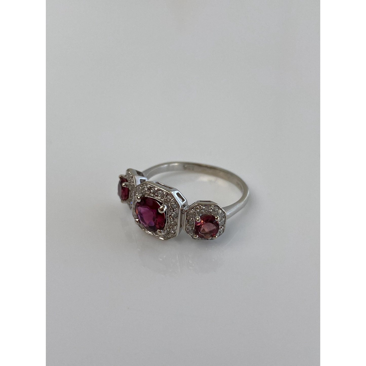 Vintage Solid 14k White Gold Diamond Pink Tourmaline Ring - Size 7.5
