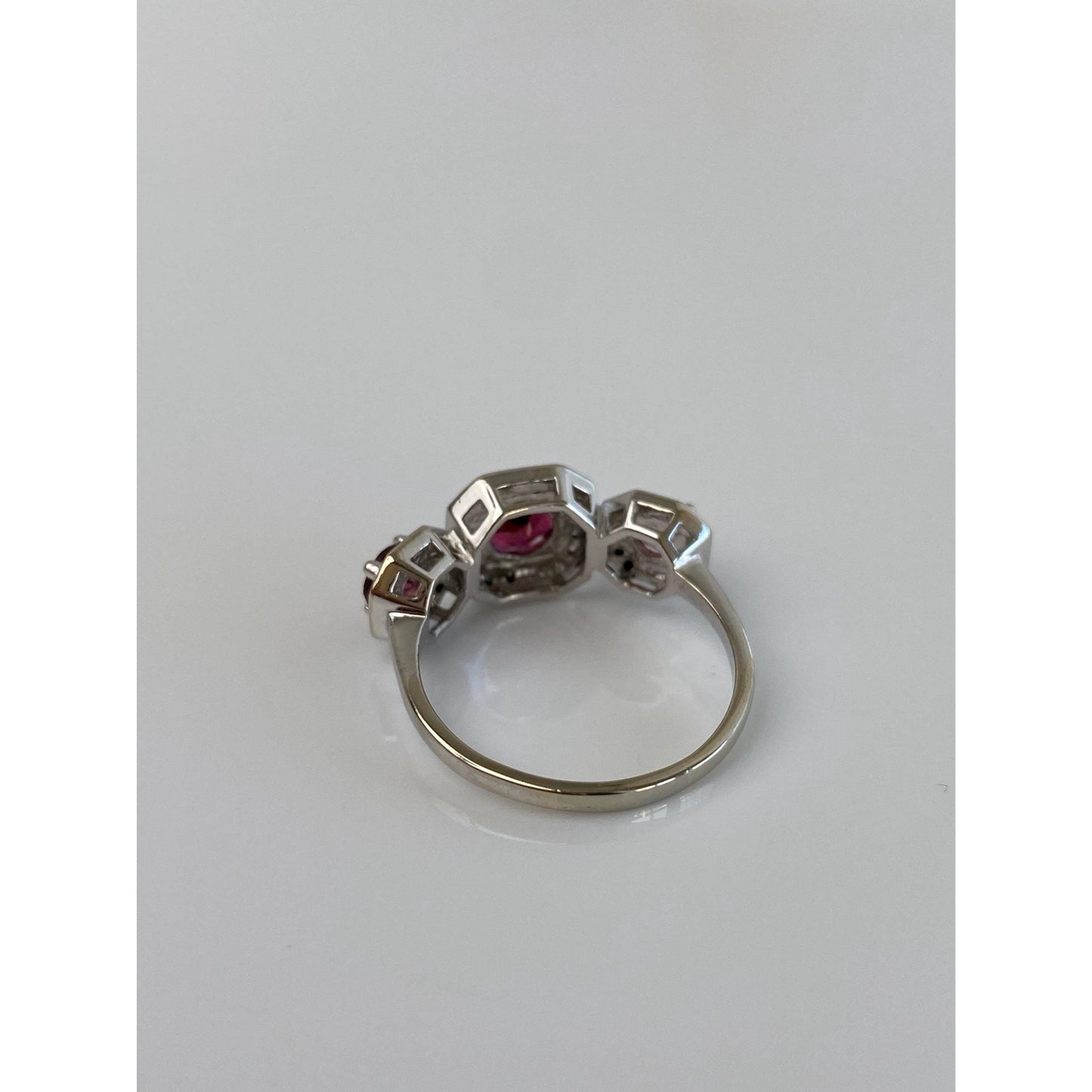 Vintage Solid 14k White Gold Diamond Pink Tourmaline Ring - Size 7.5