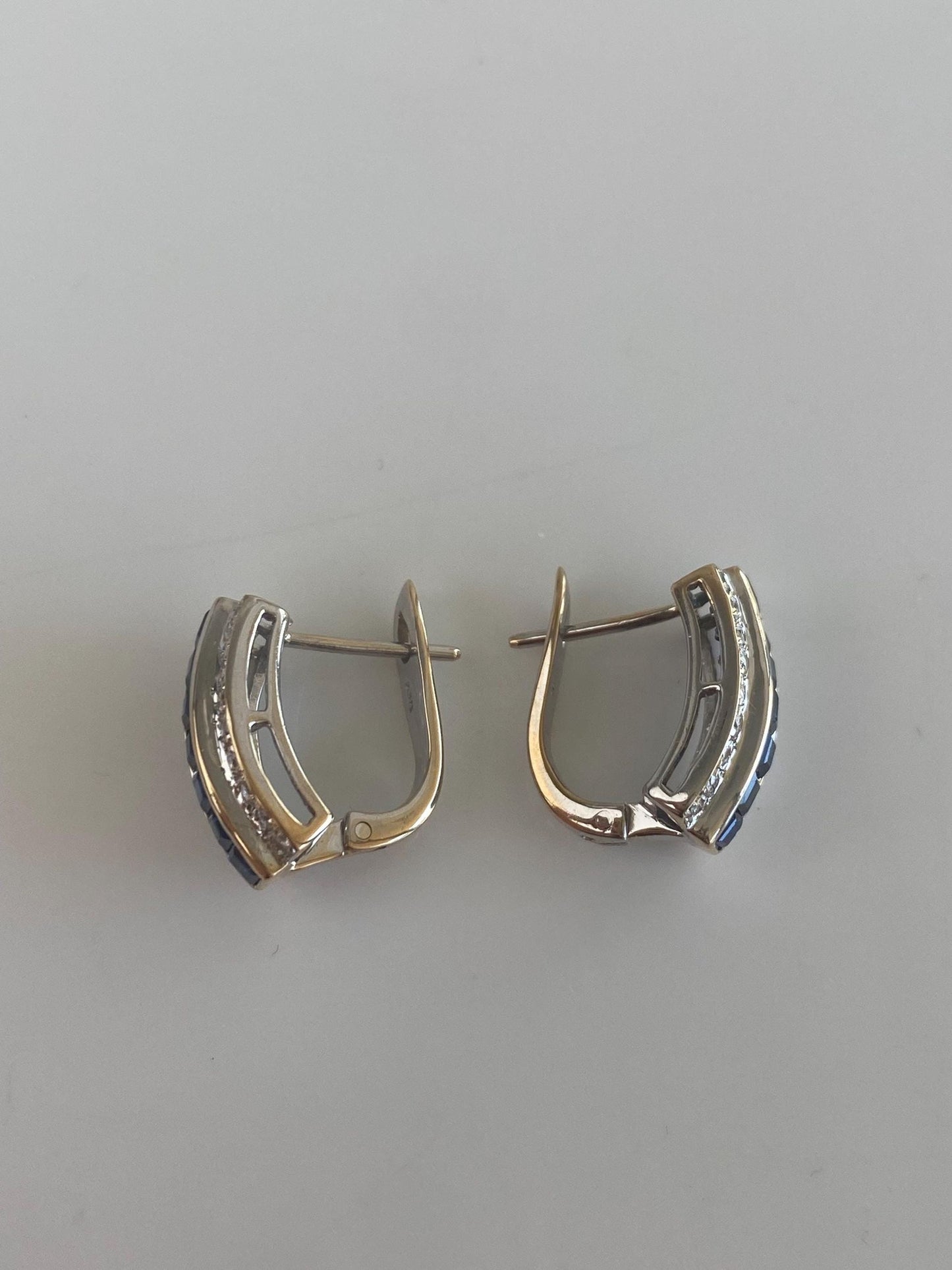 Vintage Solid 14k White Gold Diamonds Blue Sapphire Drop Earrings