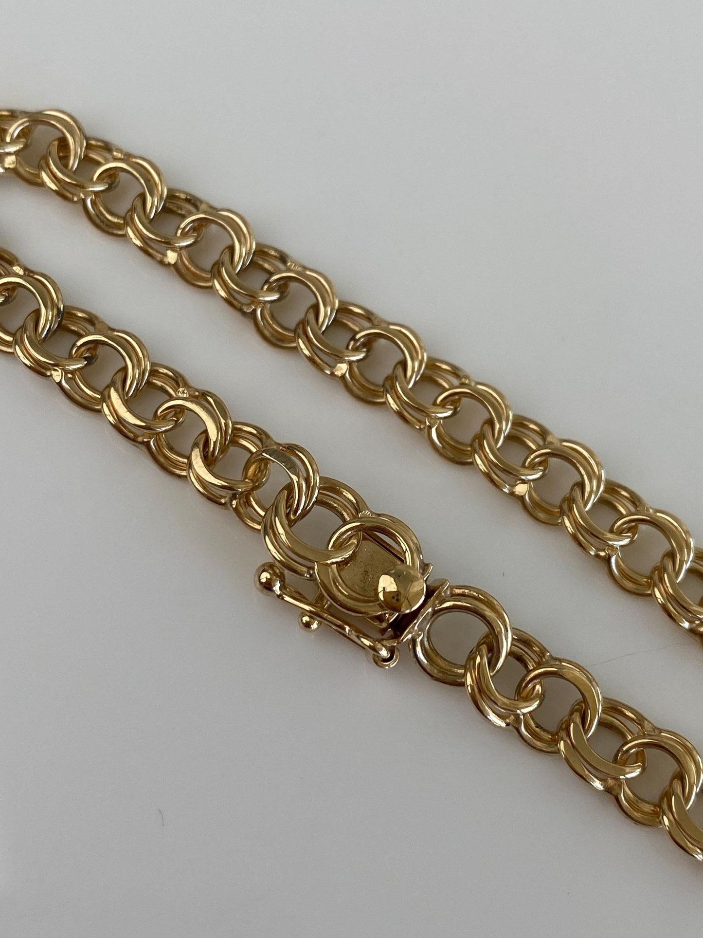 Vintage Solid 14k Yellow Gold Double Link Charm Bracelet - 7.25 inches