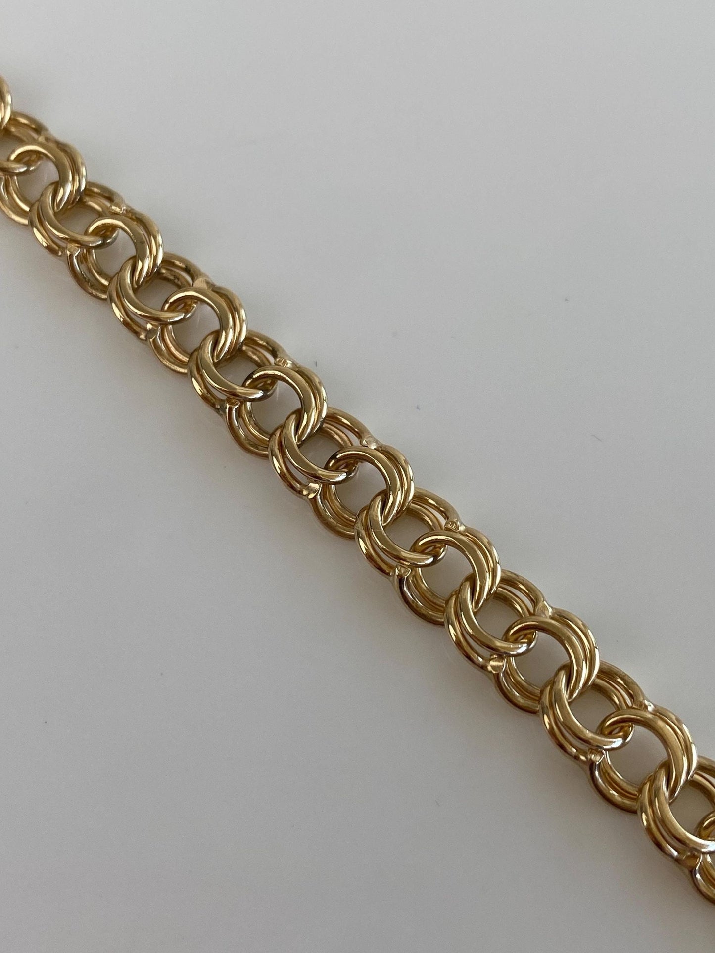 Vintage Solid 14k Yellow Gold Double Link Charm Bracelet - 7.25 inches