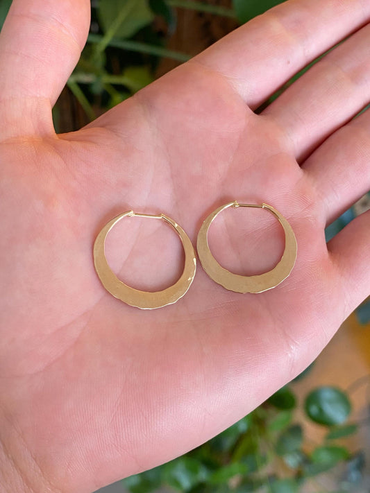 Vintage Solid 14k Yellow Gold Small Forged Hoop Earrings