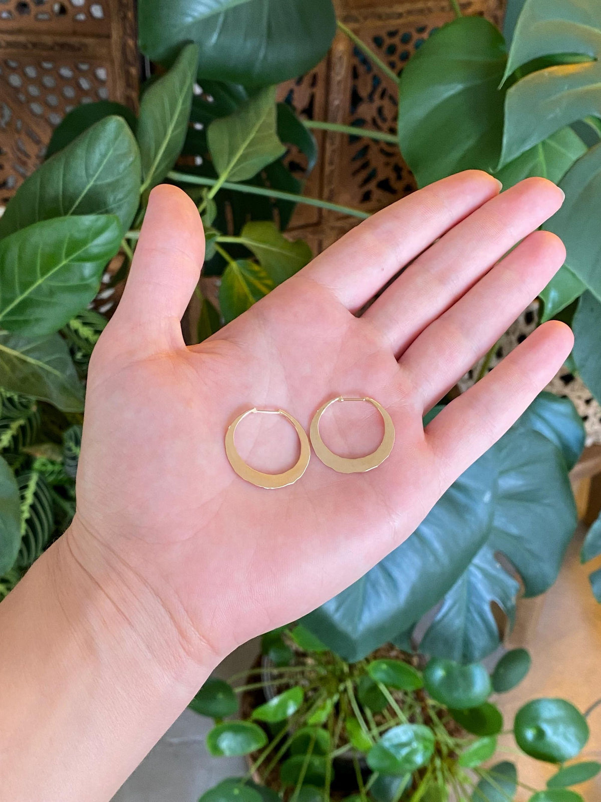 Vintage Solid 14k Yellow Gold Small Forged Hoop Earrings