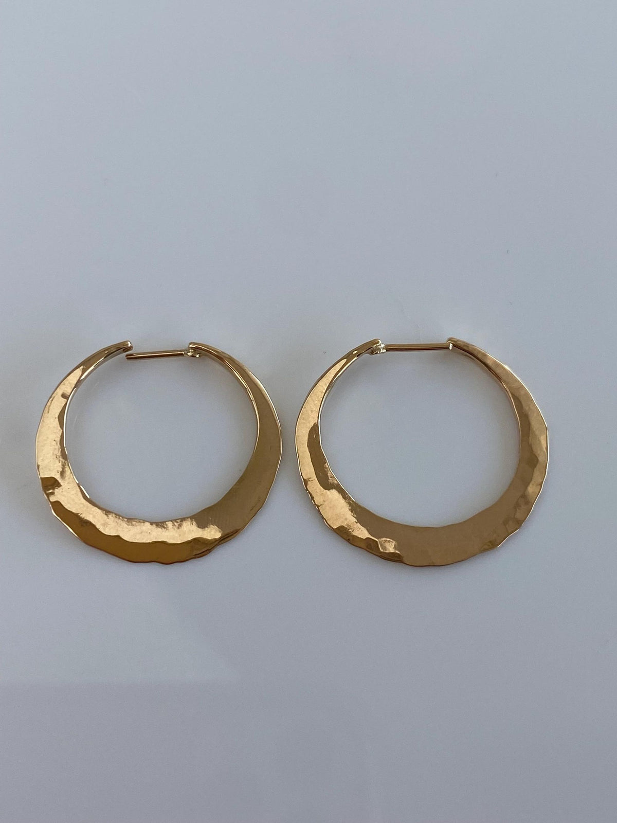 Vintage Solid 14k Yellow Gold Small Forged Hoop Earrings