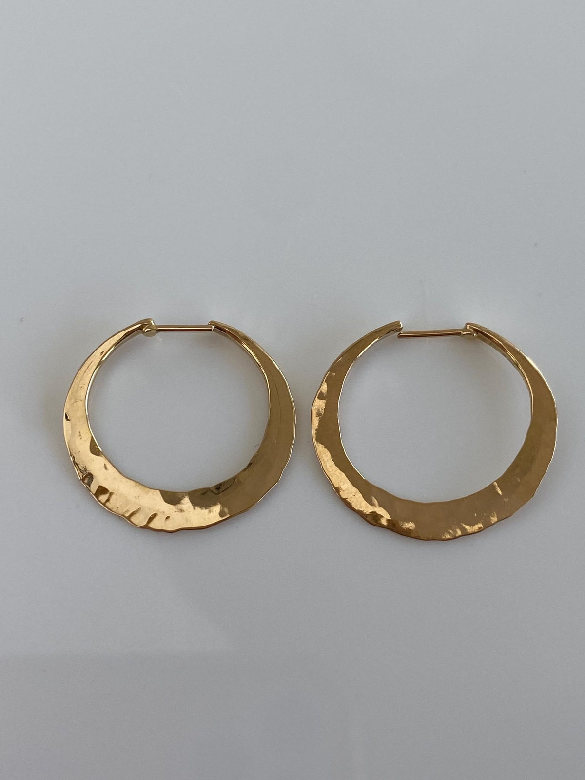 Vintage Solid 14k Yellow Gold Small Forged Hoop Earrings