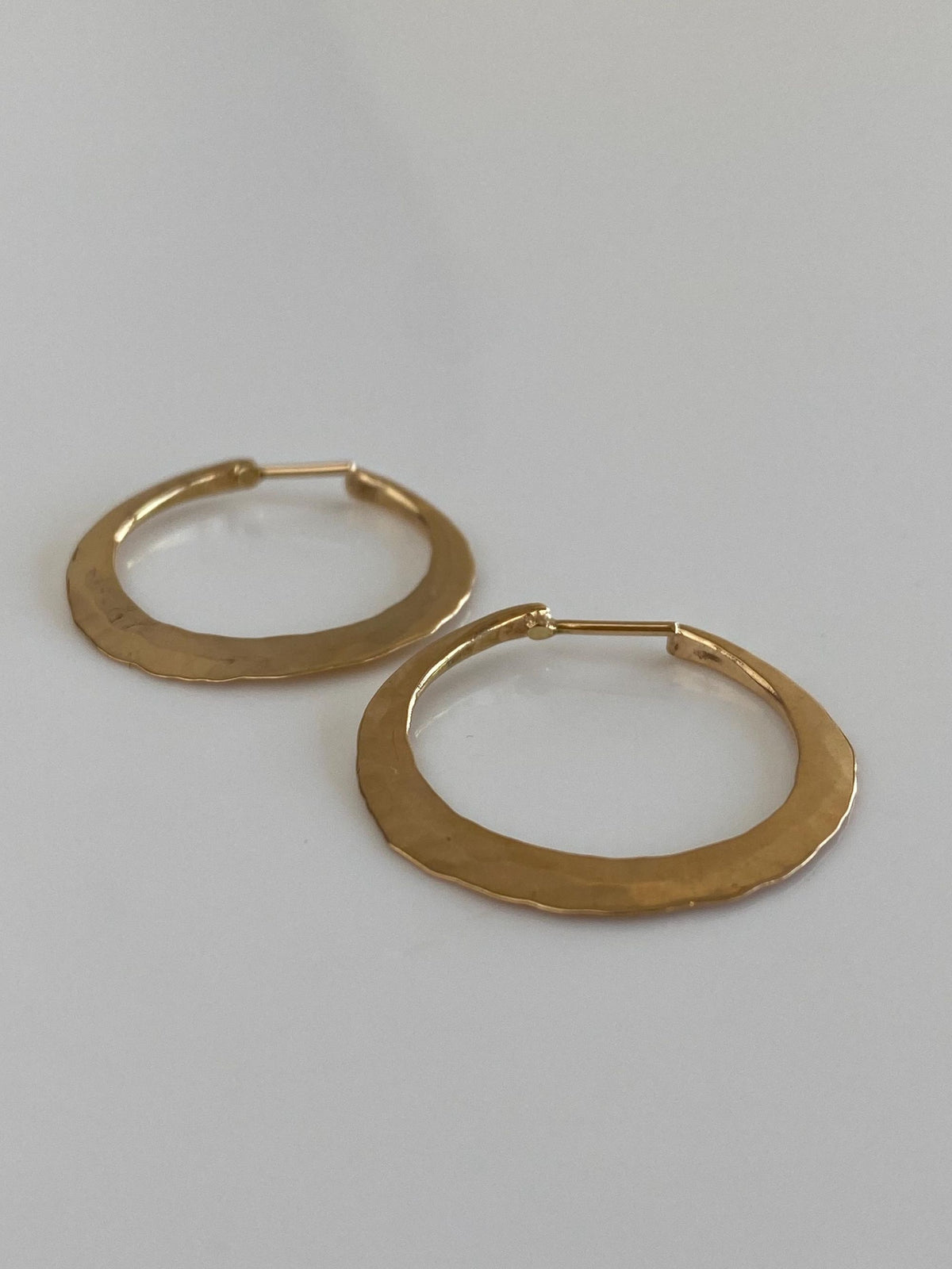 Vintage Solid 14k Yellow Gold Small Forged Hoop Earrings