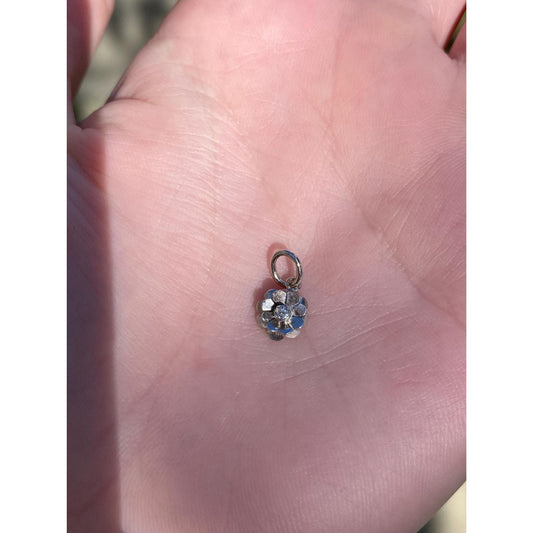 Solid 14k White Gold Diamond Flower Charm