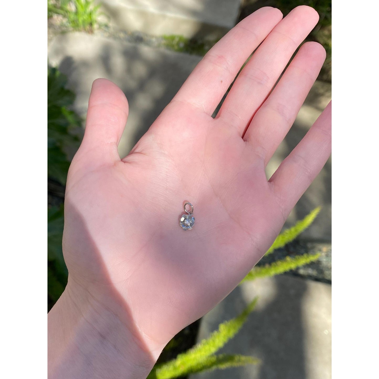 Solid 14k White Gold Diamond Flower Charm