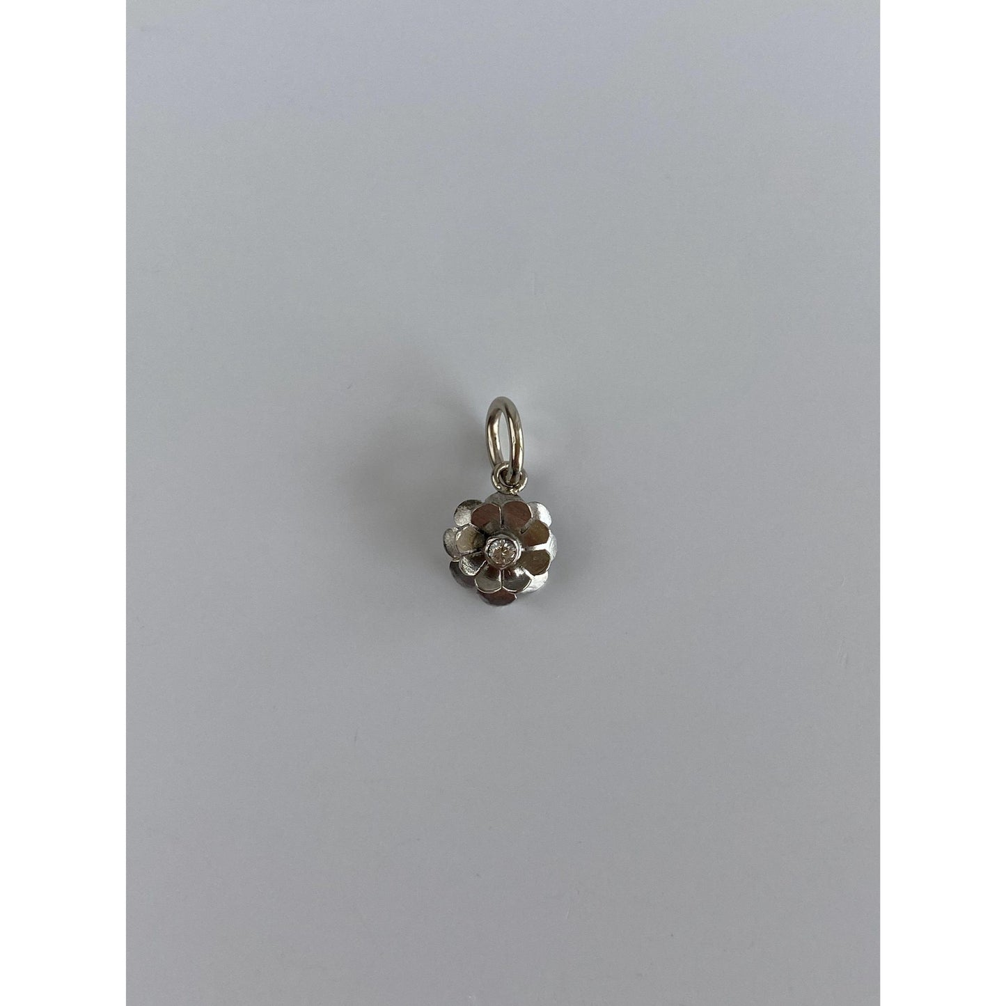 Solid 14k White Gold Diamond Flower Charm